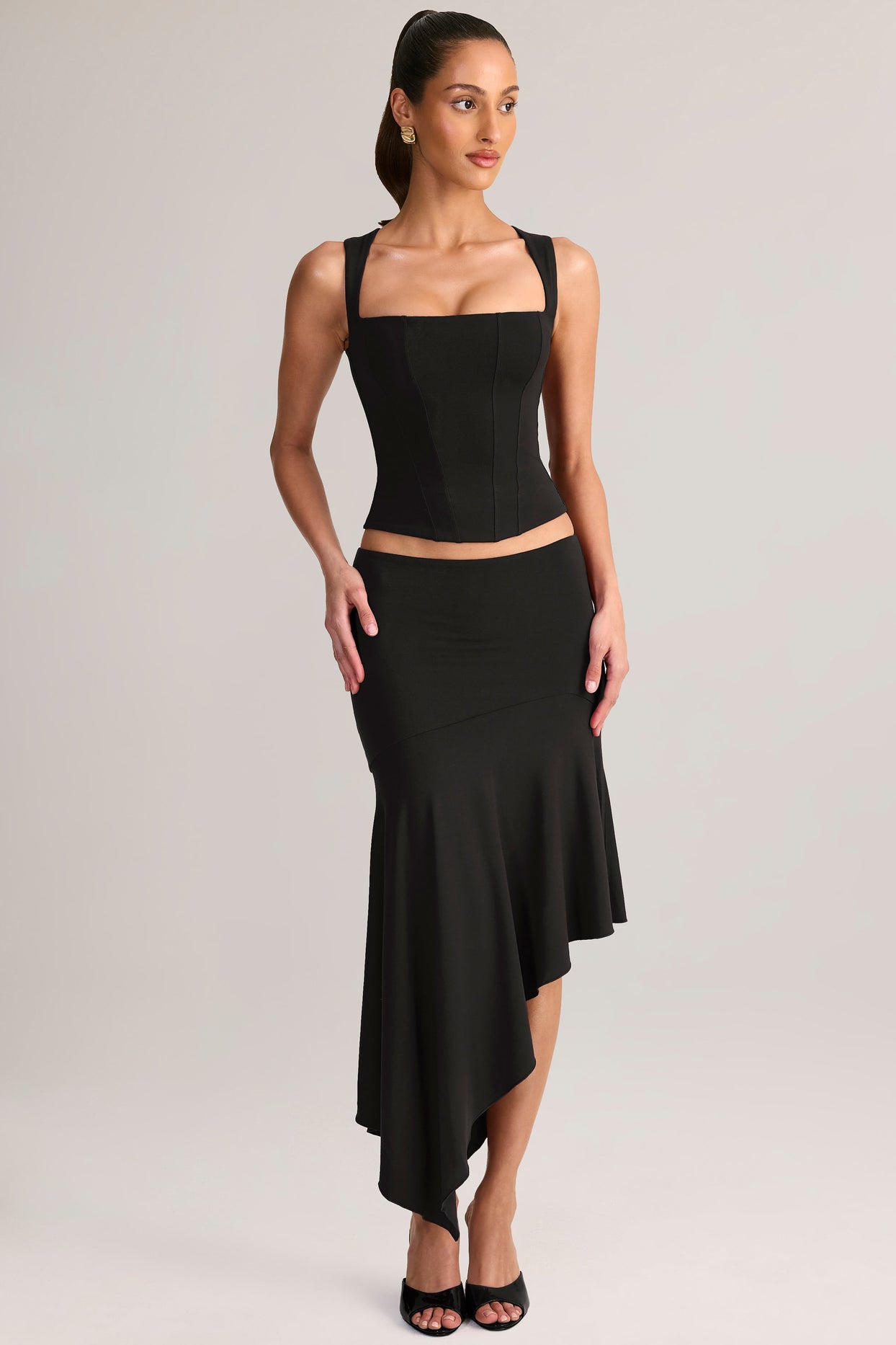 Modal Low-Rise Asymmetric Midaxi Skirt in Black - 4
