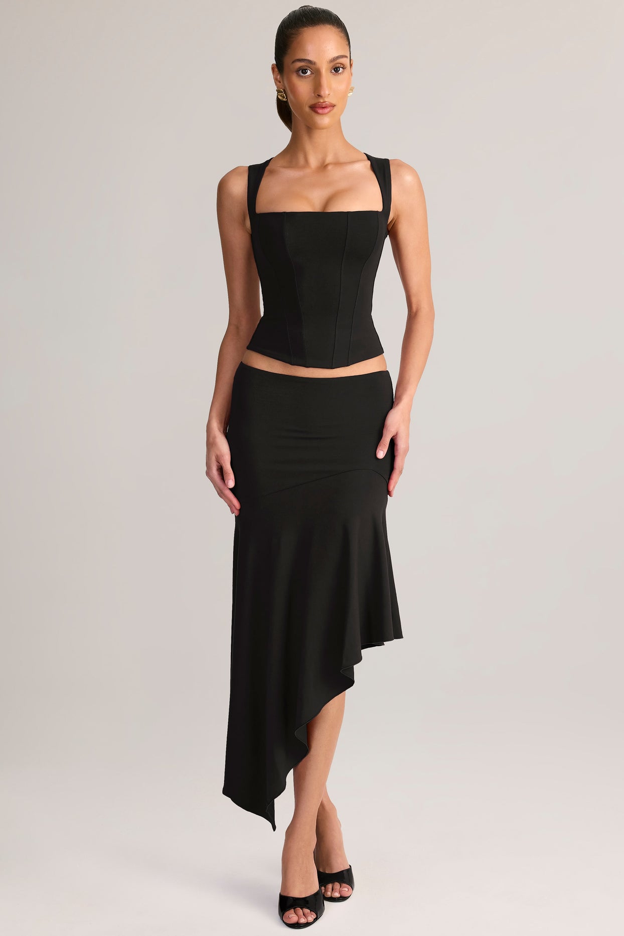 Modal Low-Rise Asymmetric Midaxi Skirt in Black - 6