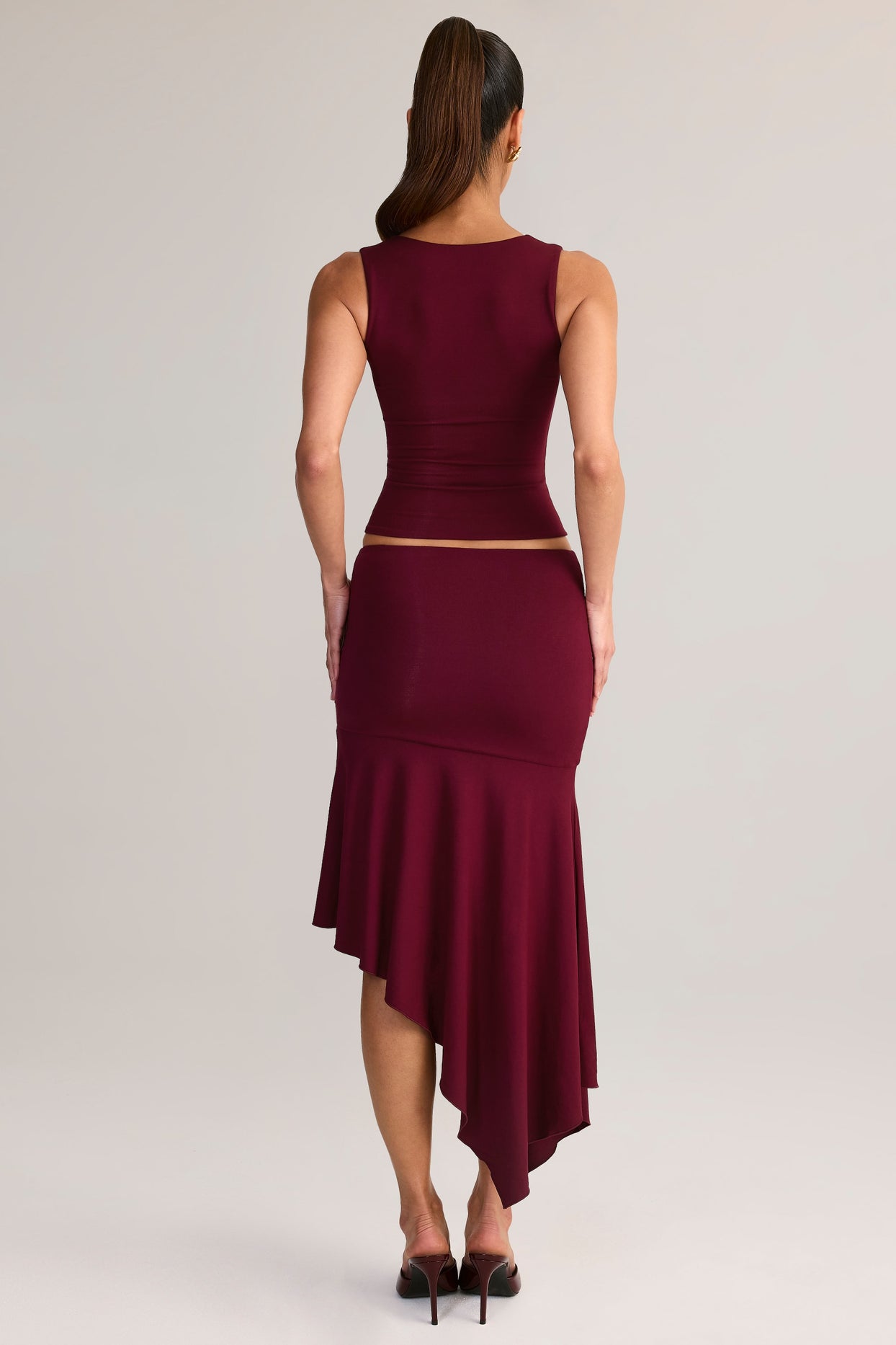 Modal Low-Rise Asymmetric Midaxi Skirt in Wine - 2