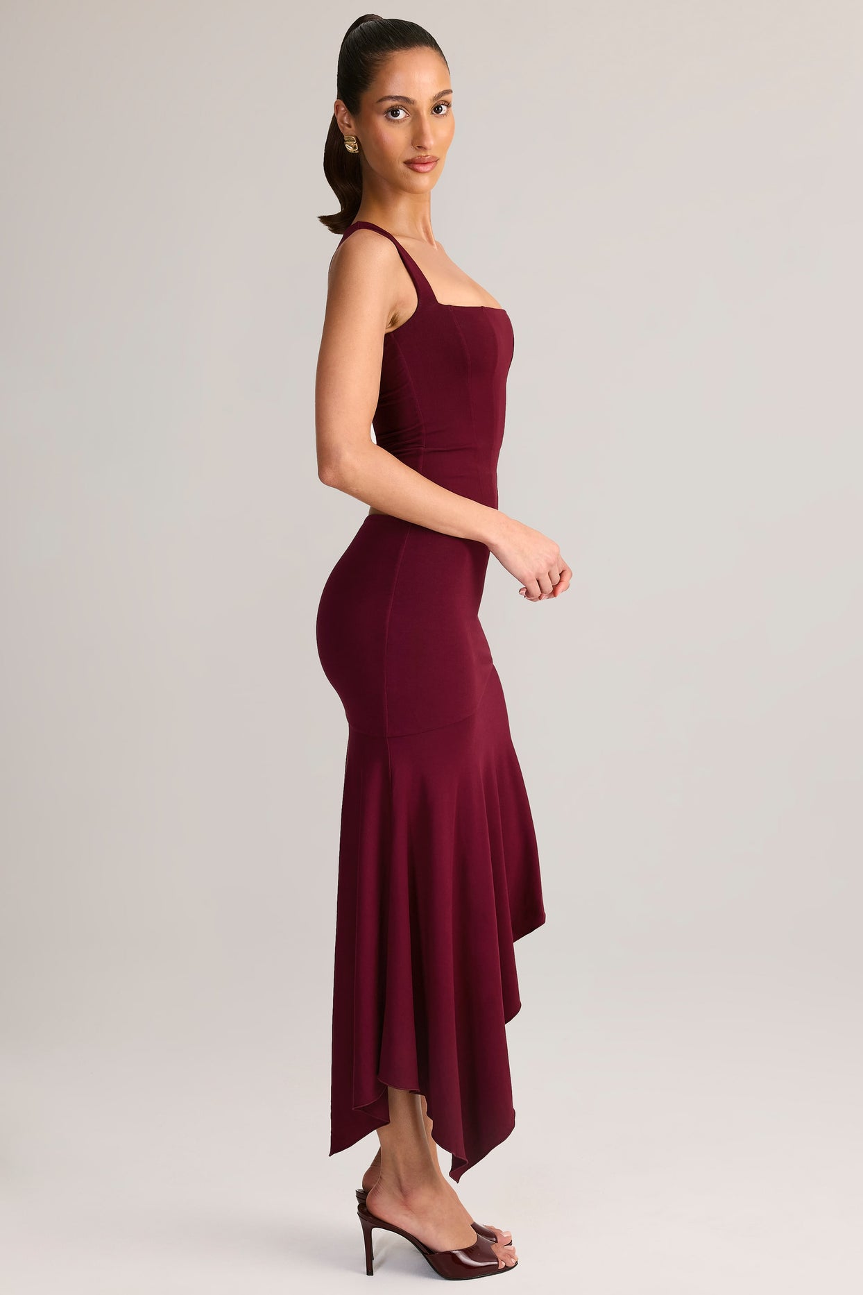 Modal Low-Rise Asymmetric Midaxi Skirt in Wine - 3
