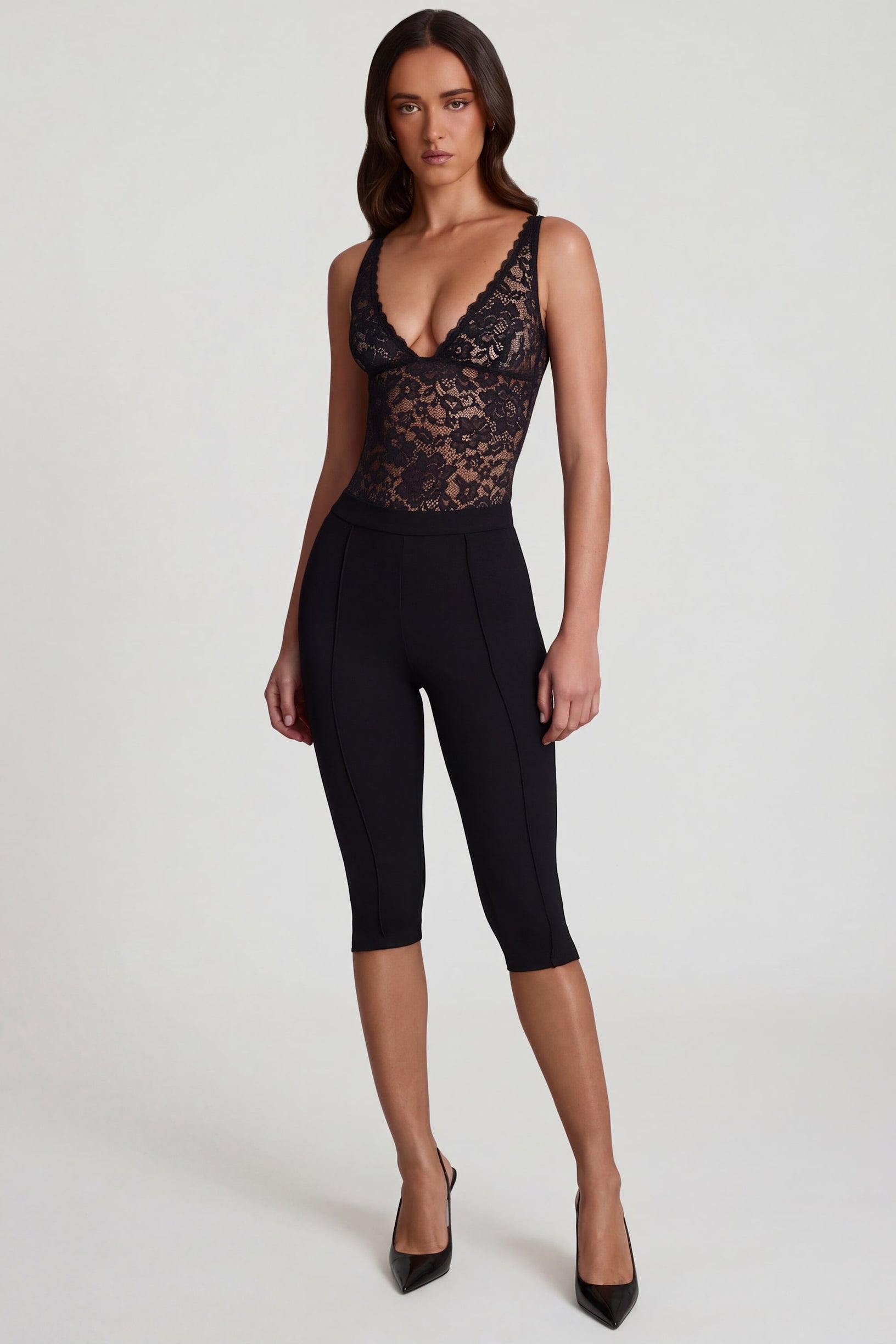 Ponte Jersey Cropped Capri Trousers in Black - 1