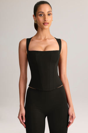 Modal Square-Neck Corset Top in Black