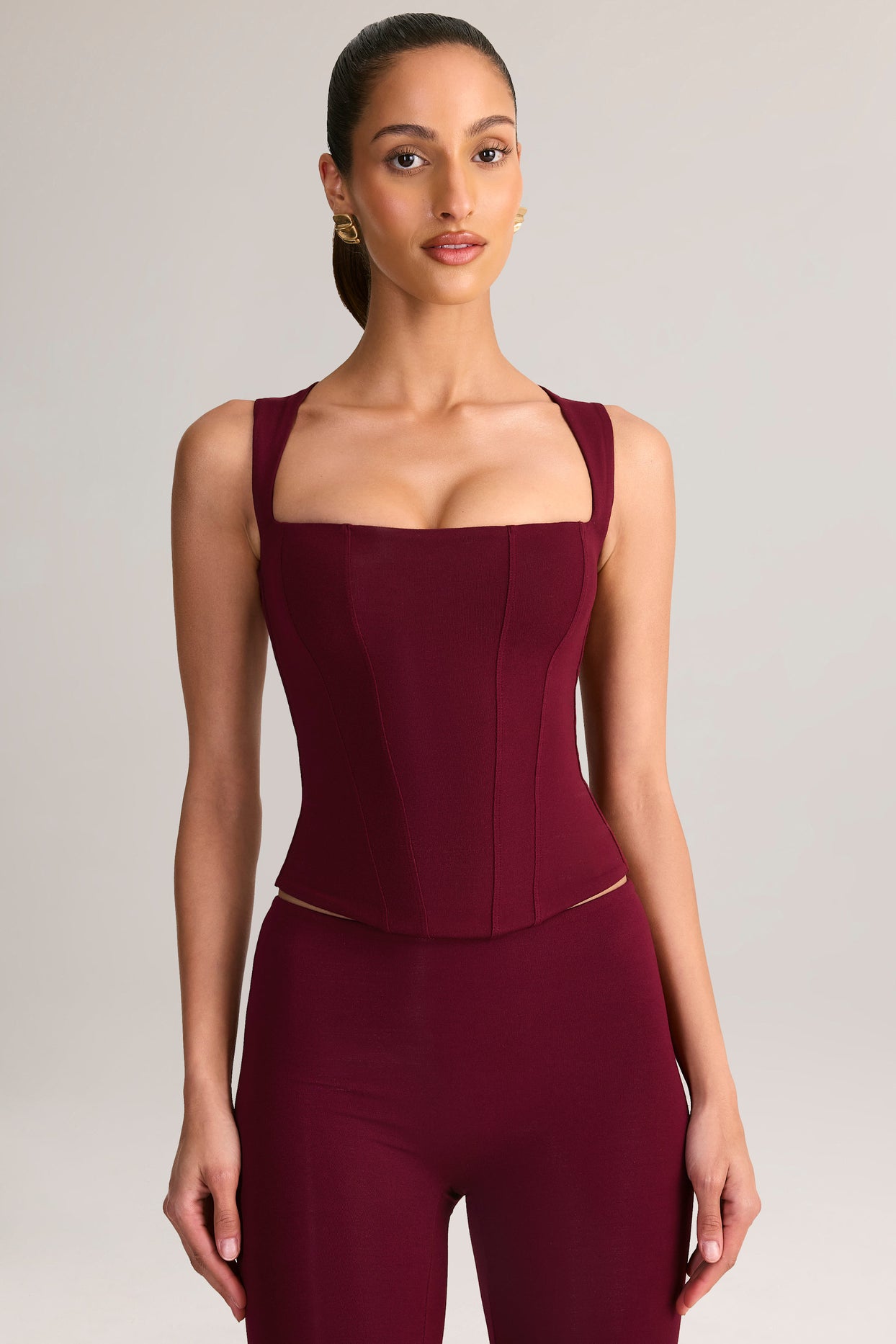 Modal Square-Neck Top in Wine - 5