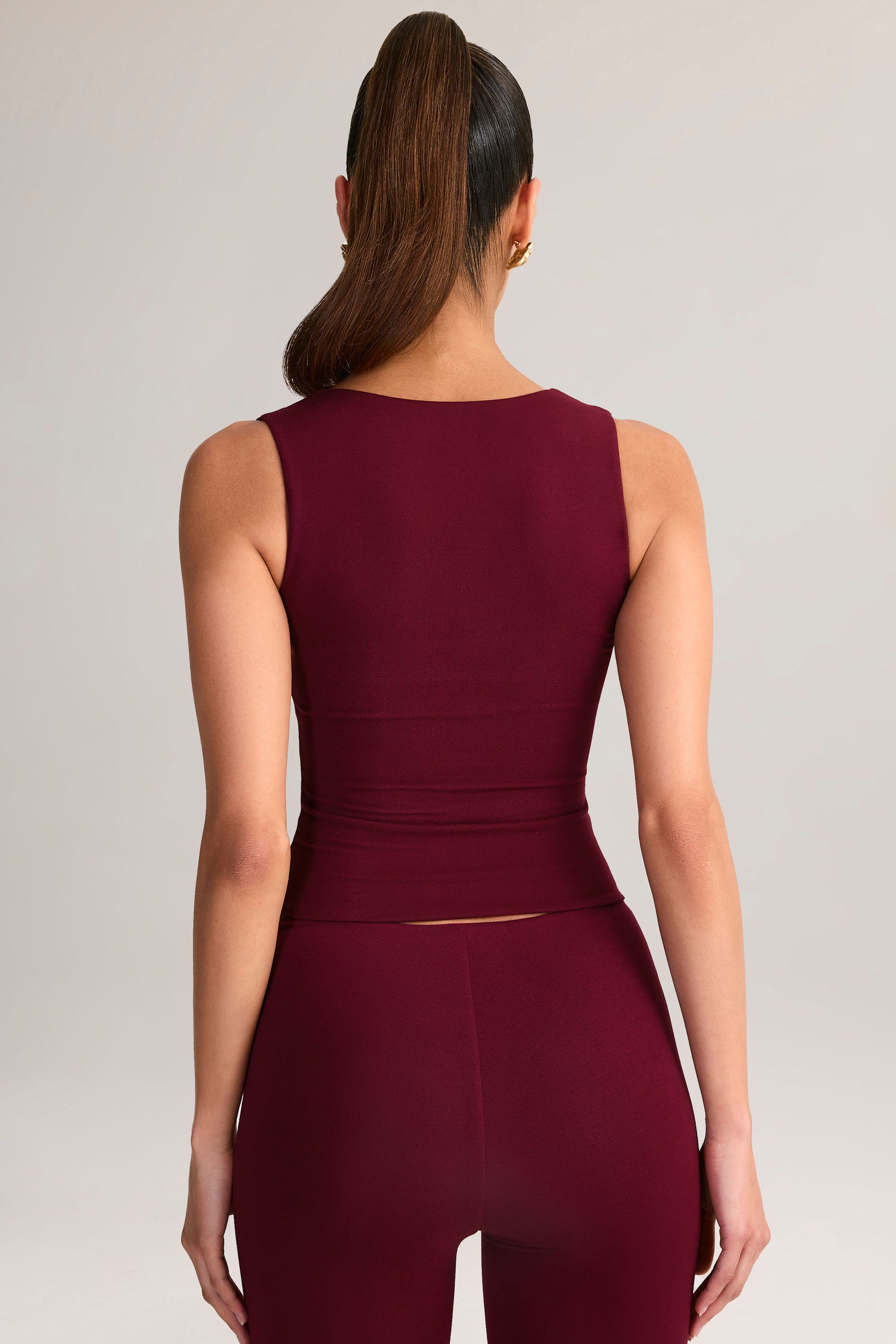 Modal Square-Neck Top in Wine - 2