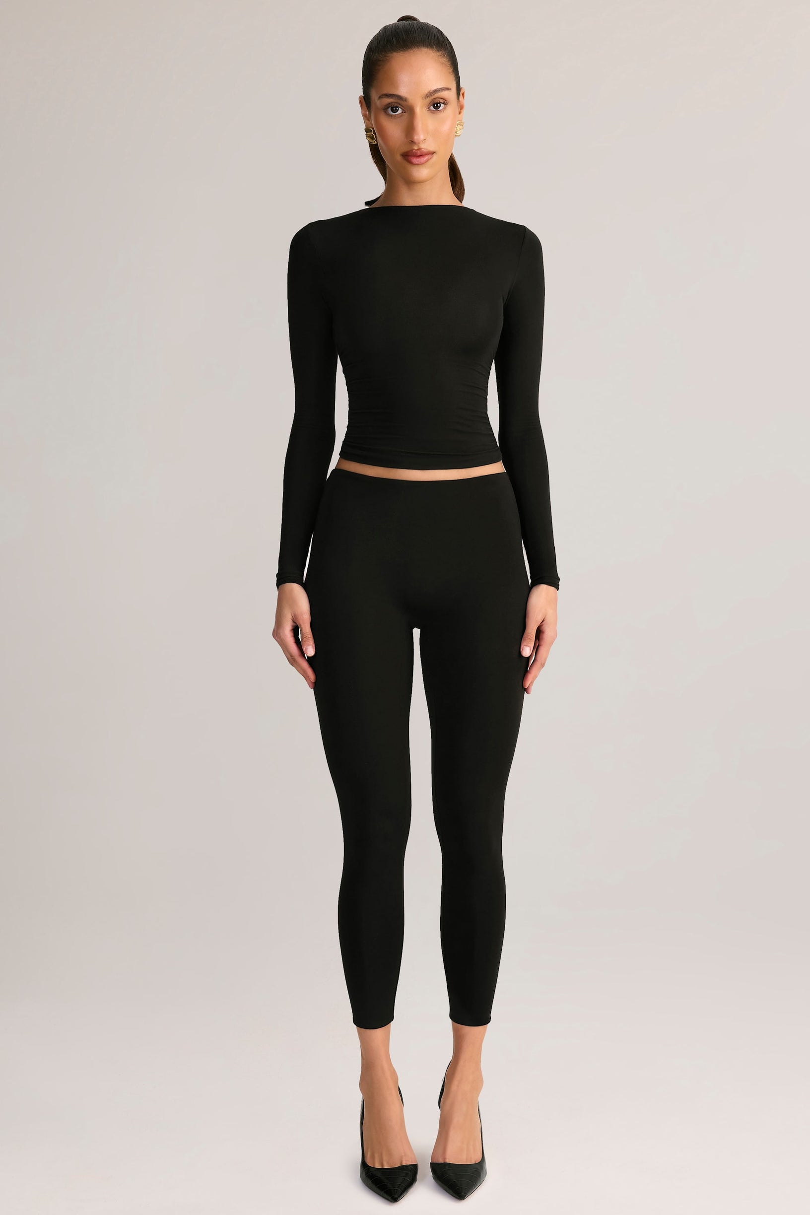 Modal Mid-Rise Cropped Leggings in Black - 1