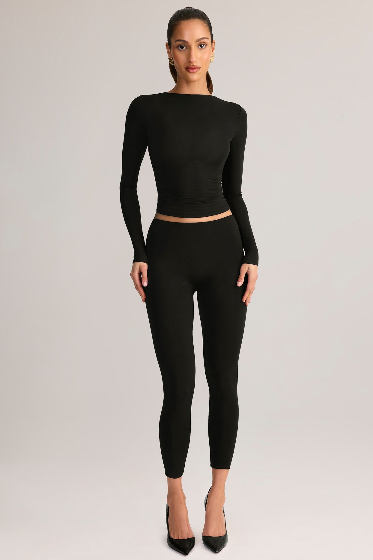 Modal Mid-Rise Cropped Leggings in Black - 4