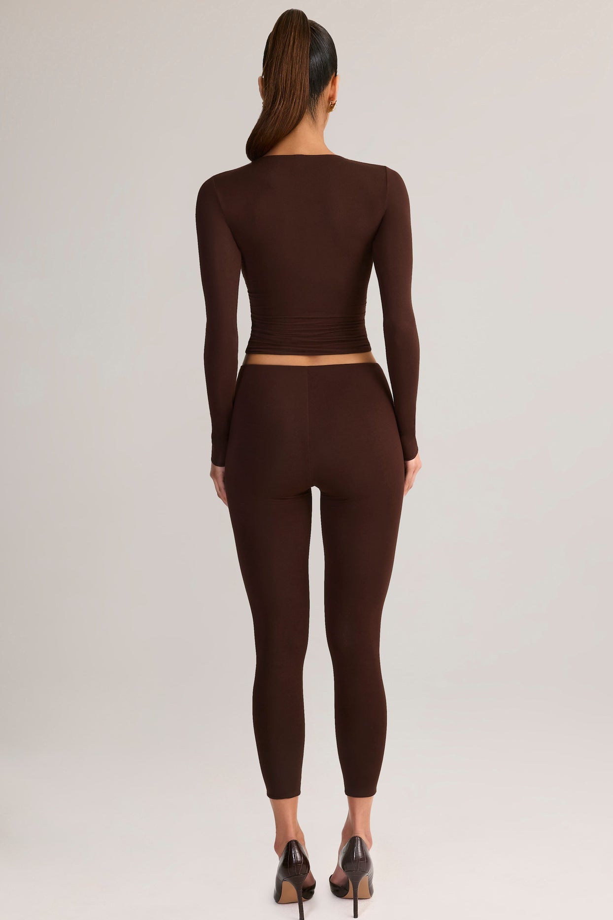 Modal Mid-Rise Cropped Leggings in Chocolate Brown - 2