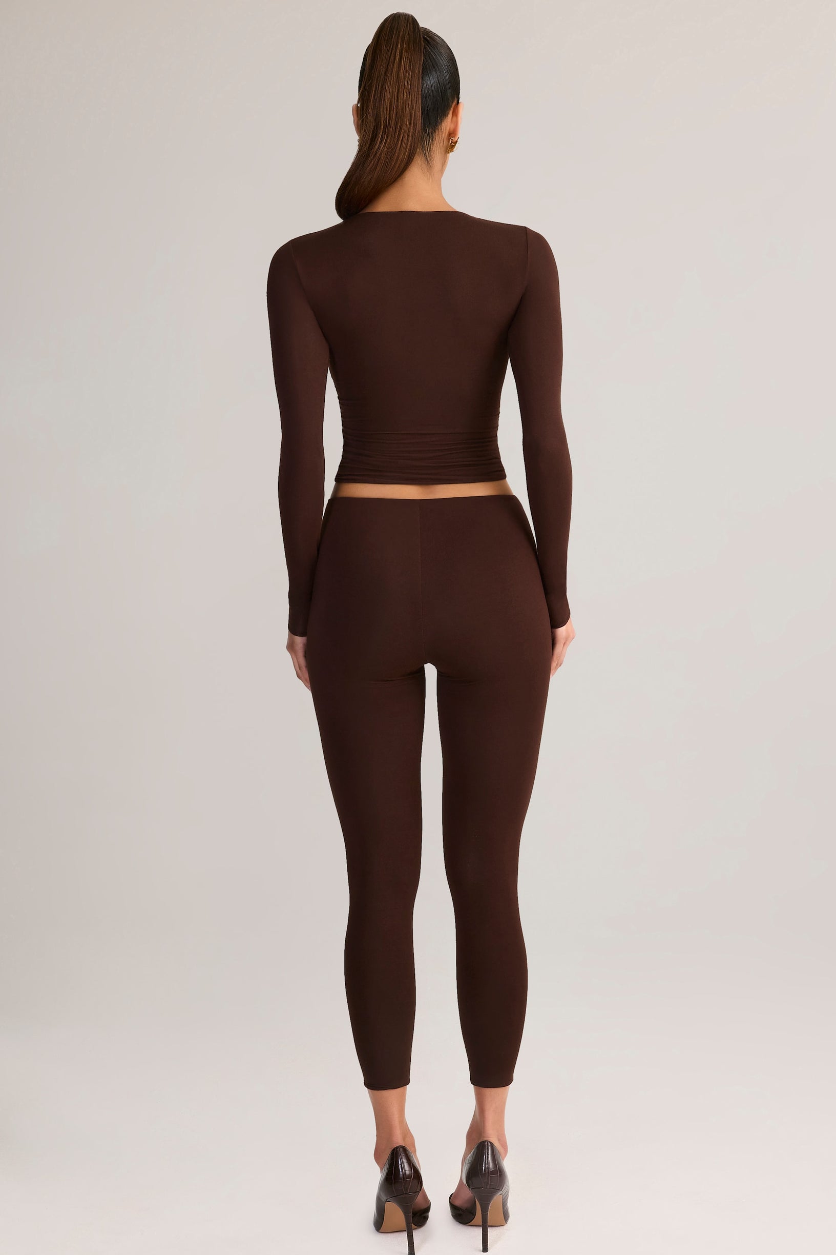 Modal Mid-Rise Cropped Leggings in Chocolate Brown - 2
