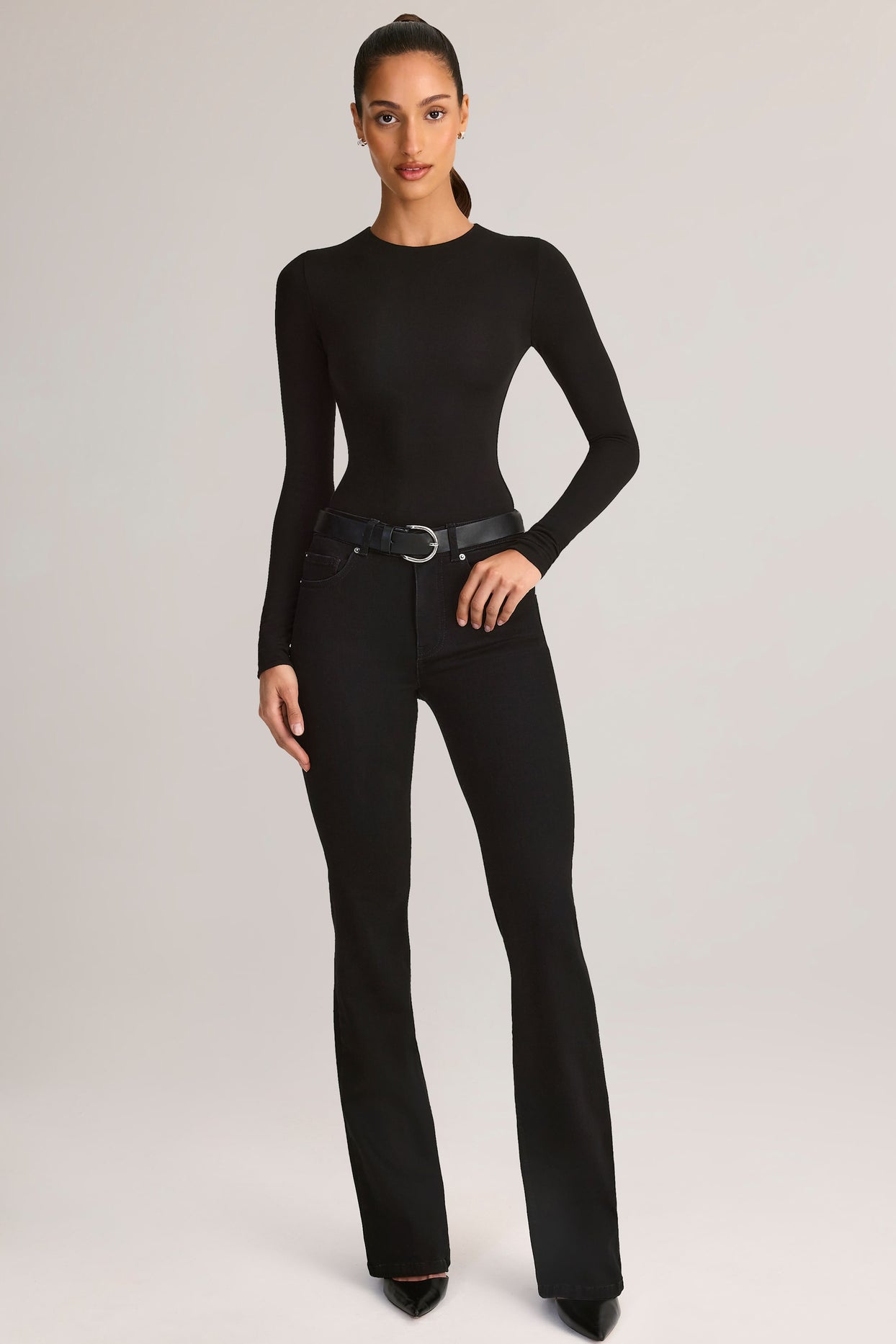 Modal Round-Neck Long-Sleeve Bodysuit in Black - 6