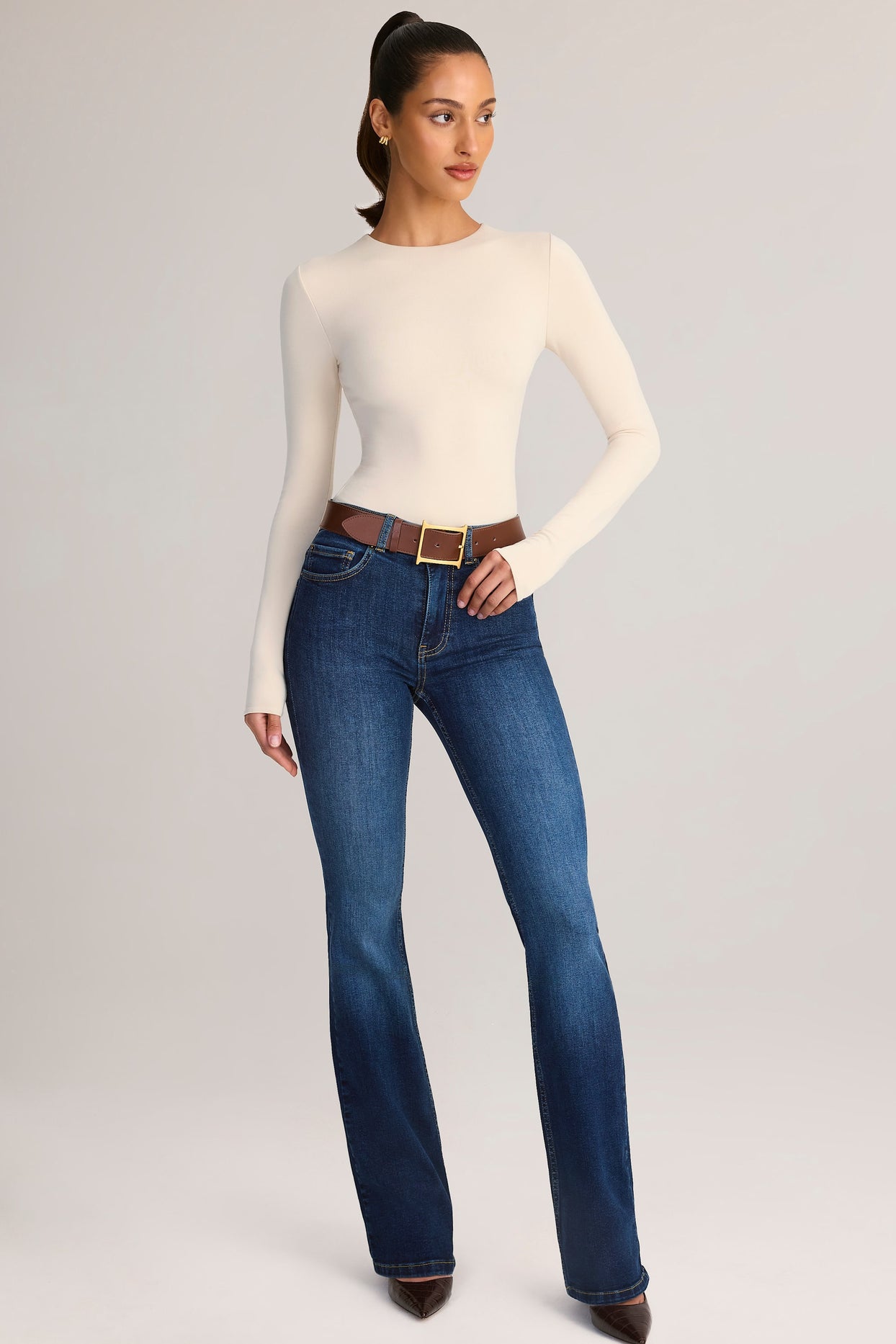 Modal Round-Neck Long-Sleeve Bodysuit in Cream - 6