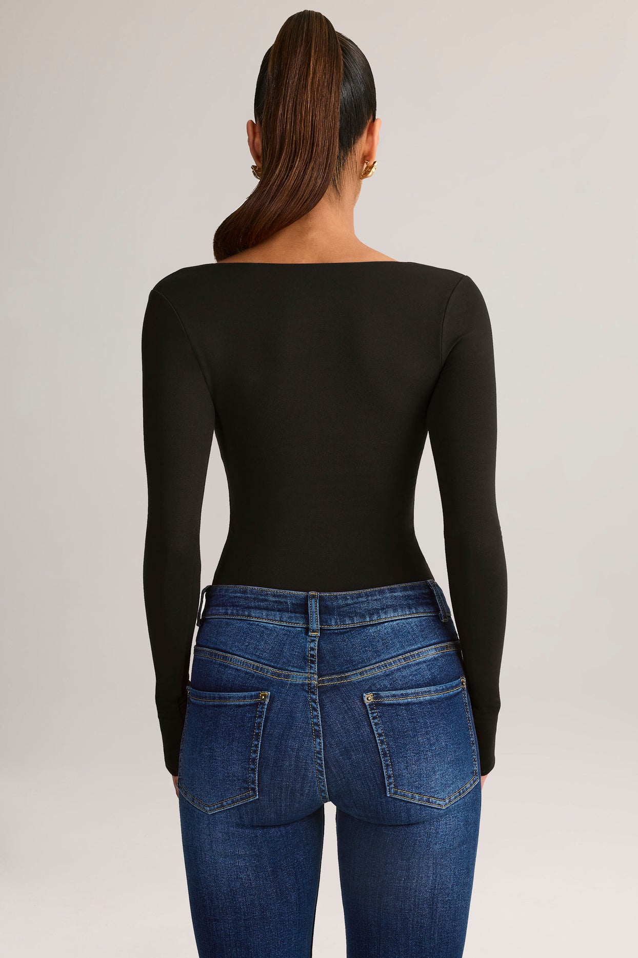 Modal Square-Neck Long-Sleeve Top in Black - 2