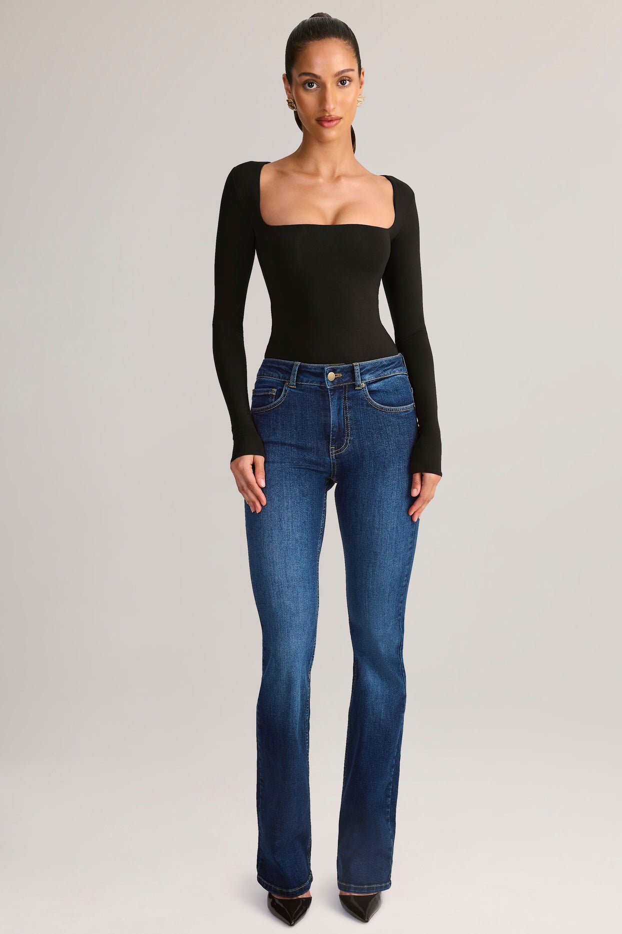 Modal Square-Neck Long-Sleeve Top in Black - 5