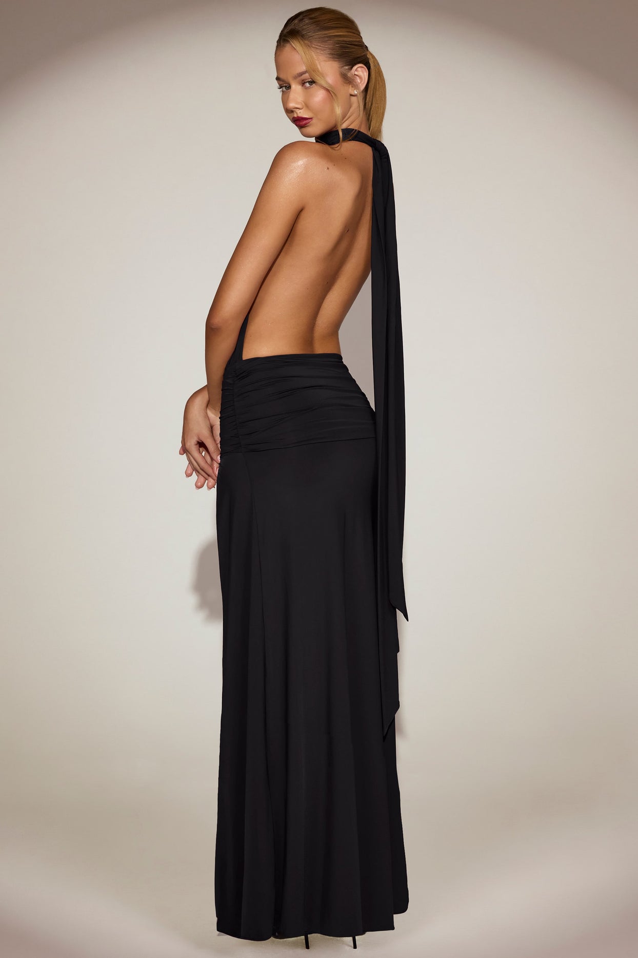 Soft-Jersey Halterneck Backless Maxi Dress in Black - 9