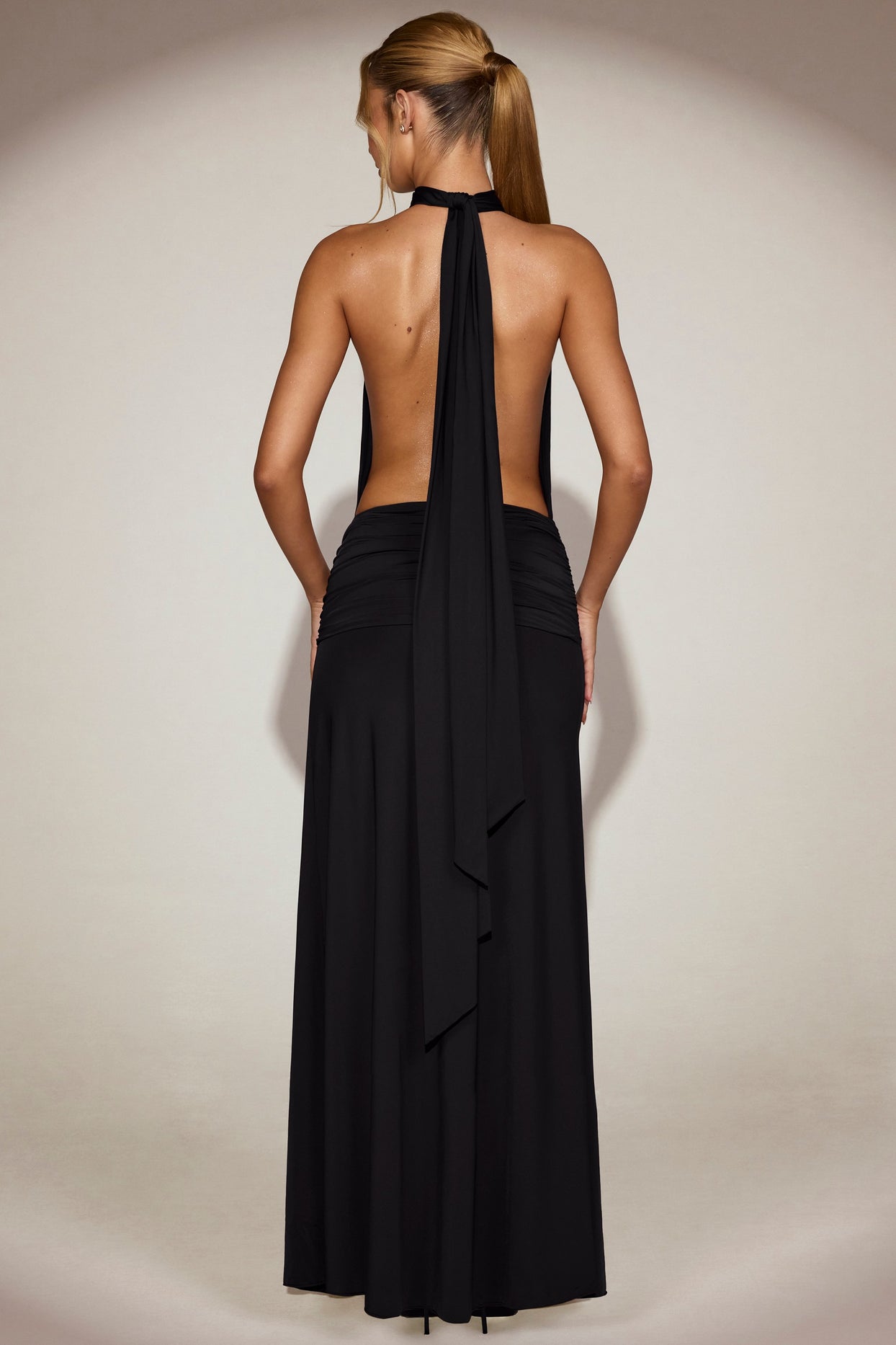 Soft-Jersey Halterneck Backless Maxi Dress in Black - 6