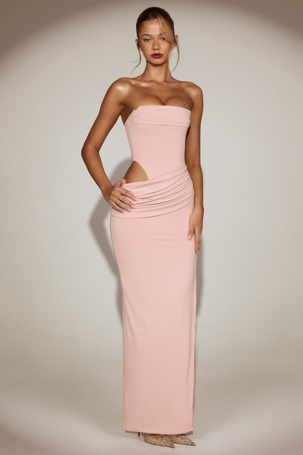 Soft-Jersey Bandeau Cut-Out Maxi Dress in Pink - 5