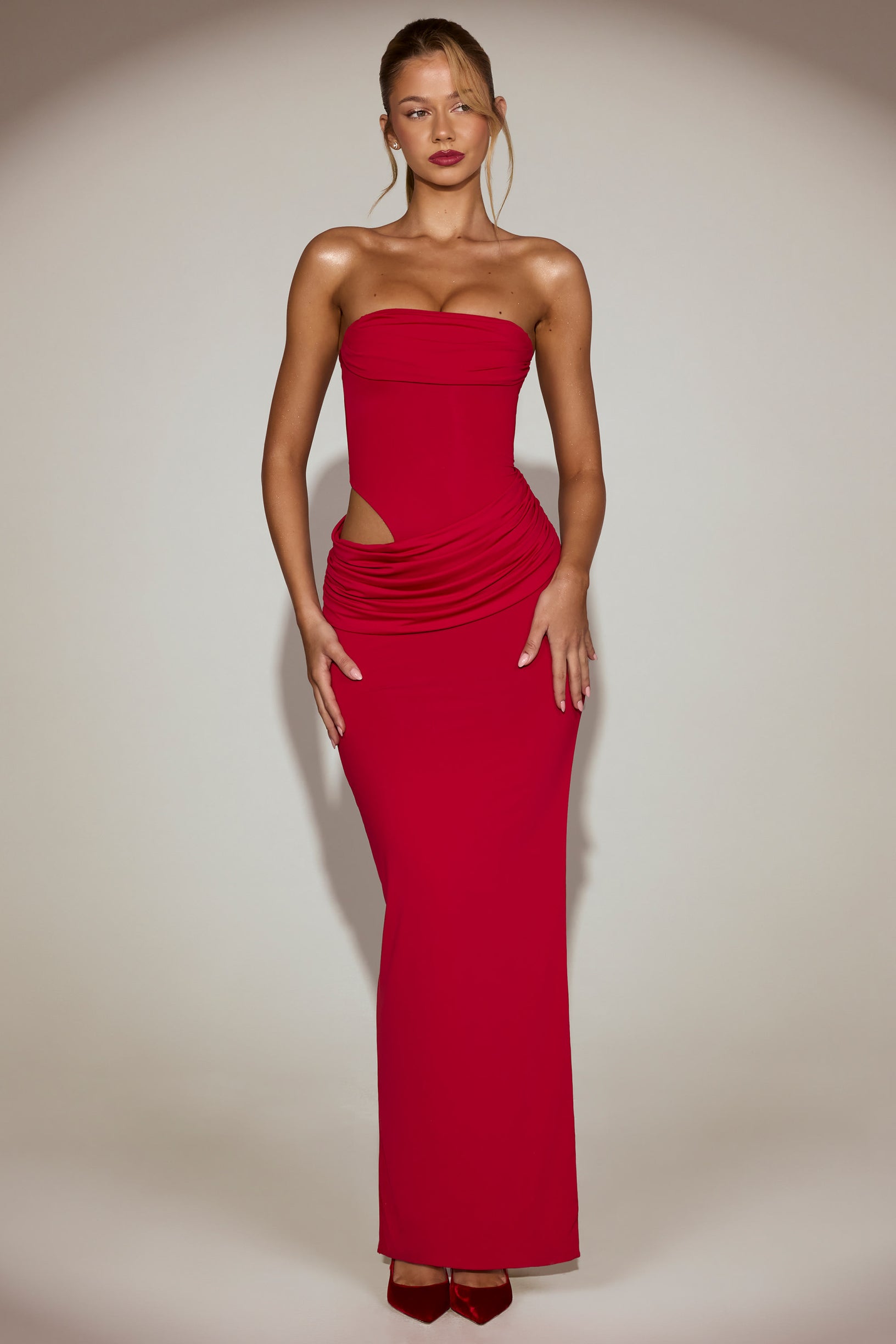 Soft-Jersey Bandeau Cut-Out Maxi Dress in True Red - 1