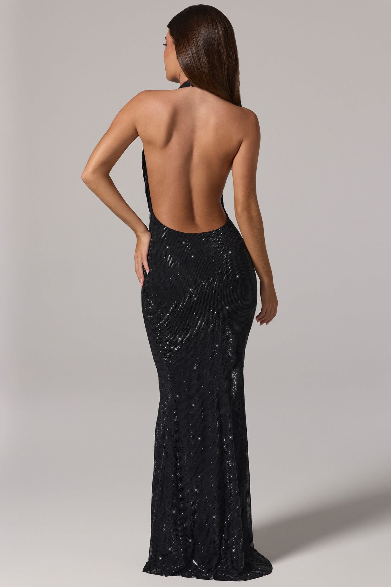 Embellished Cowl-Neck Backless Gown in Black - 6
