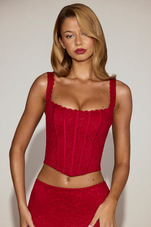 Lace Corset Top in True Red