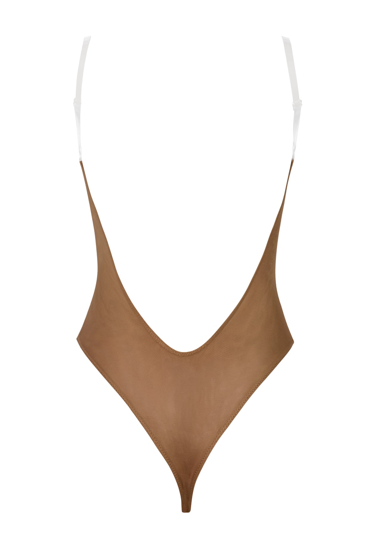 Soft Mesh Invisible Strap Thong Bodysuit in Almond - 2