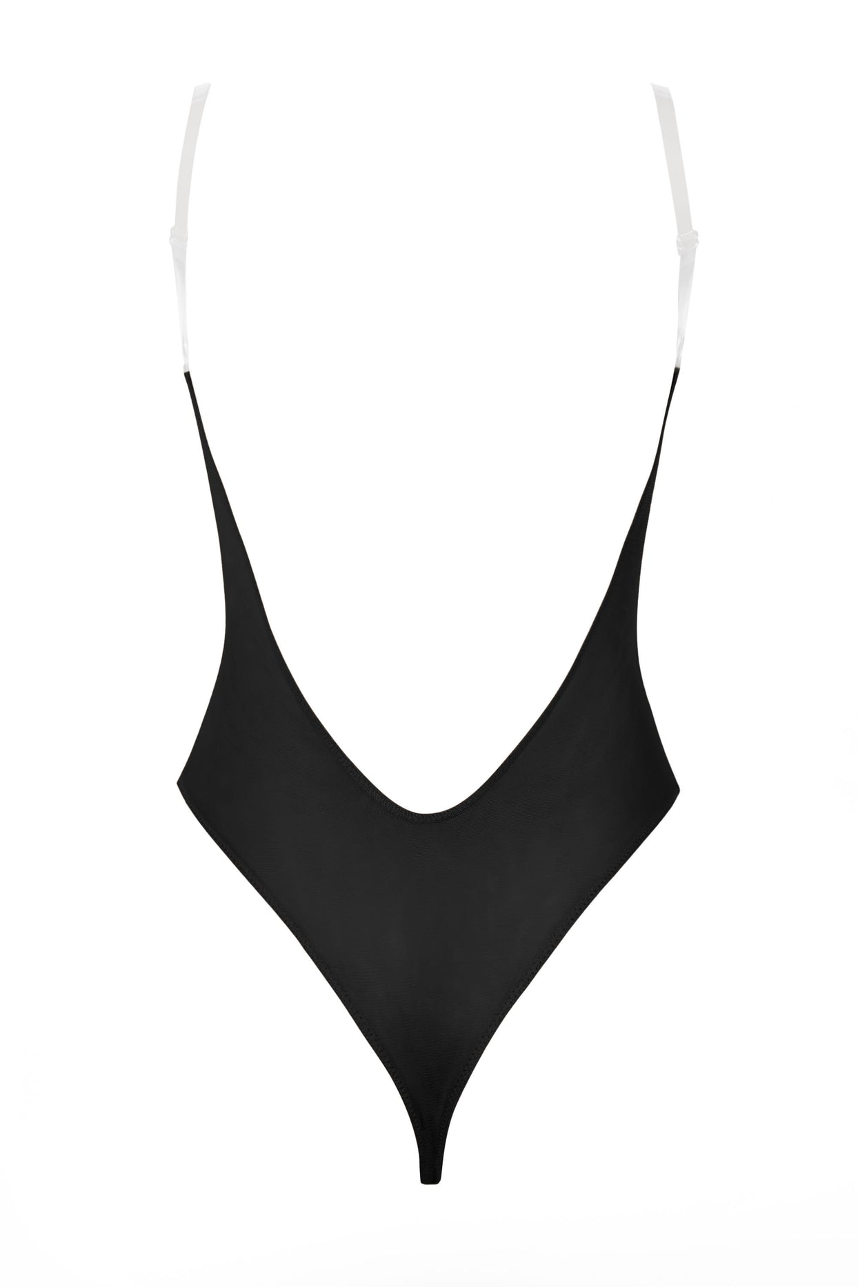 Soft Mesh Invisible Strap Thong Bodysuit in Black - 2