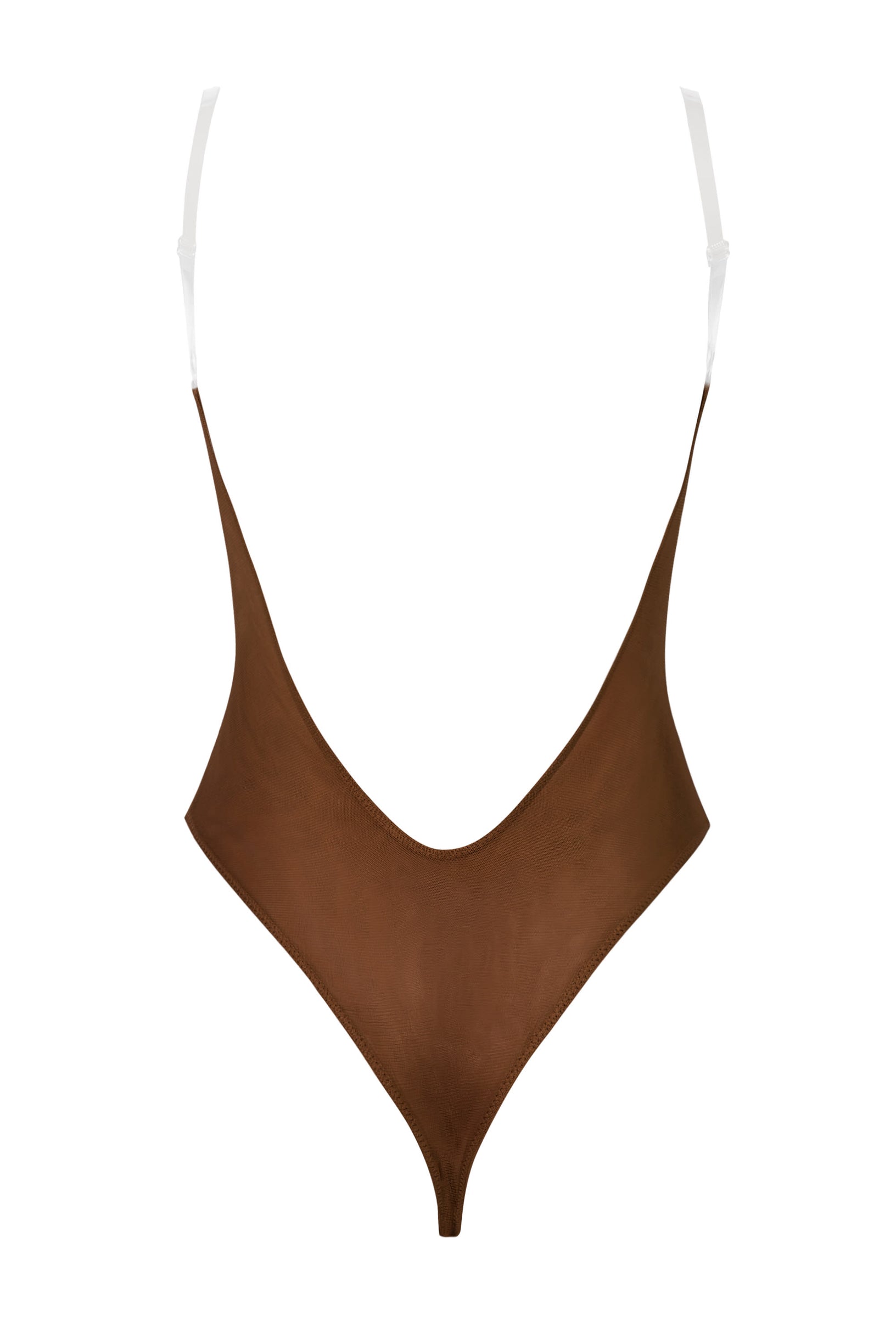 Soft Mesh Invisible Strap Thong Bodysuit in Chestnut - 2