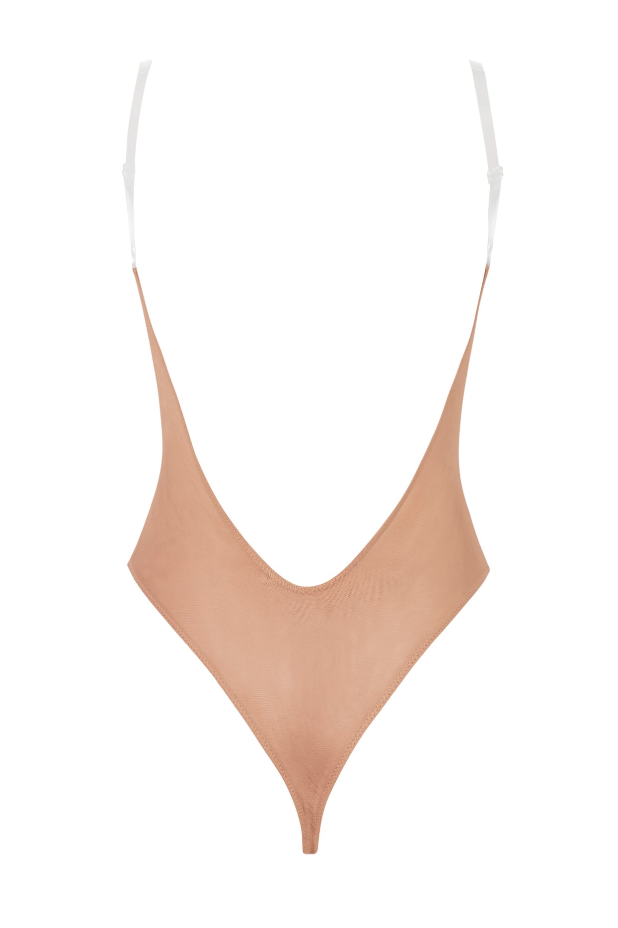 Soft Mesh Invisible Strap Thong Bodysuit in Warm Peach - 2