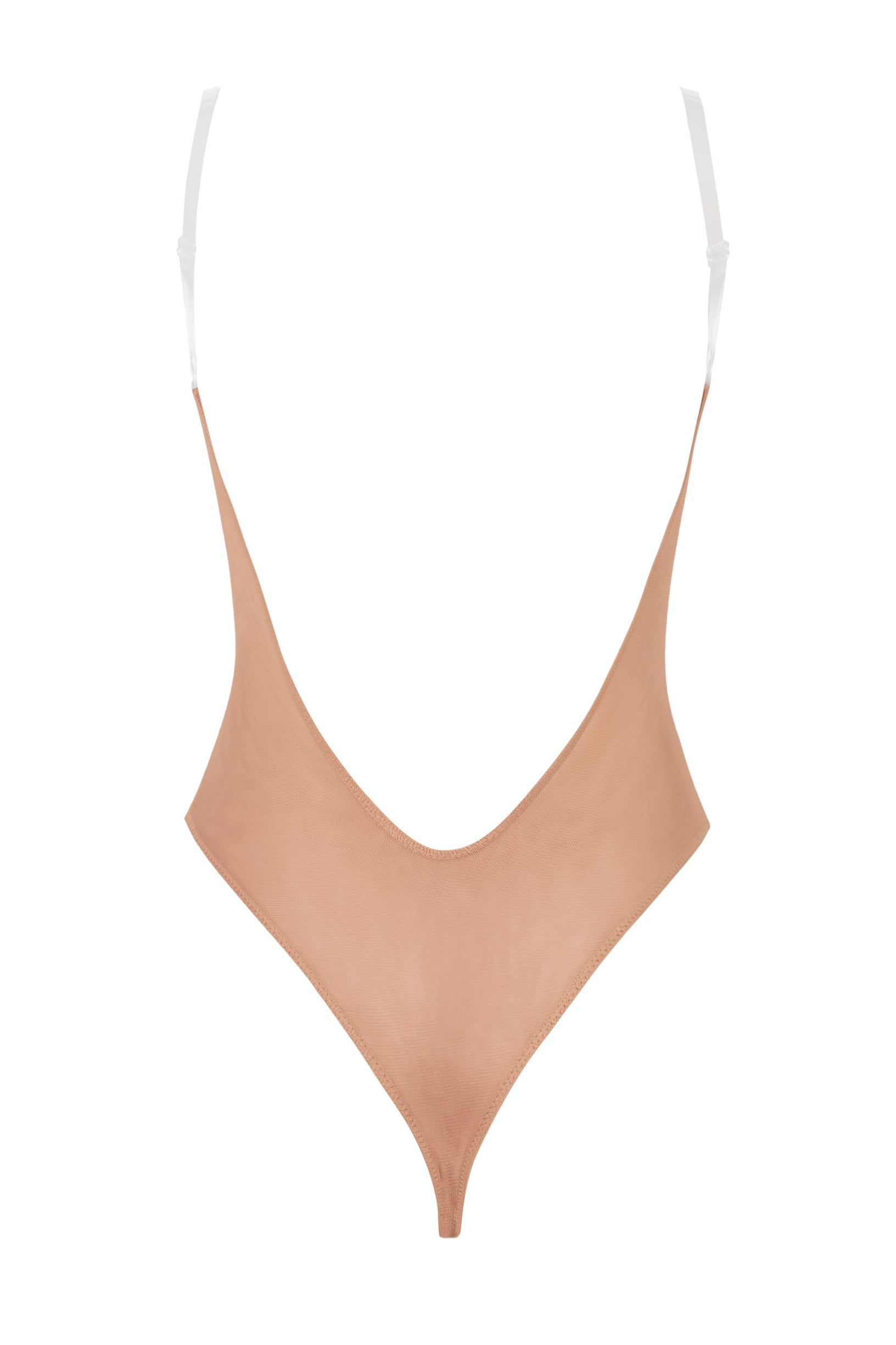 Soft Mesh Invisible Strap Thong Bodysuit in Warm Peach - 2