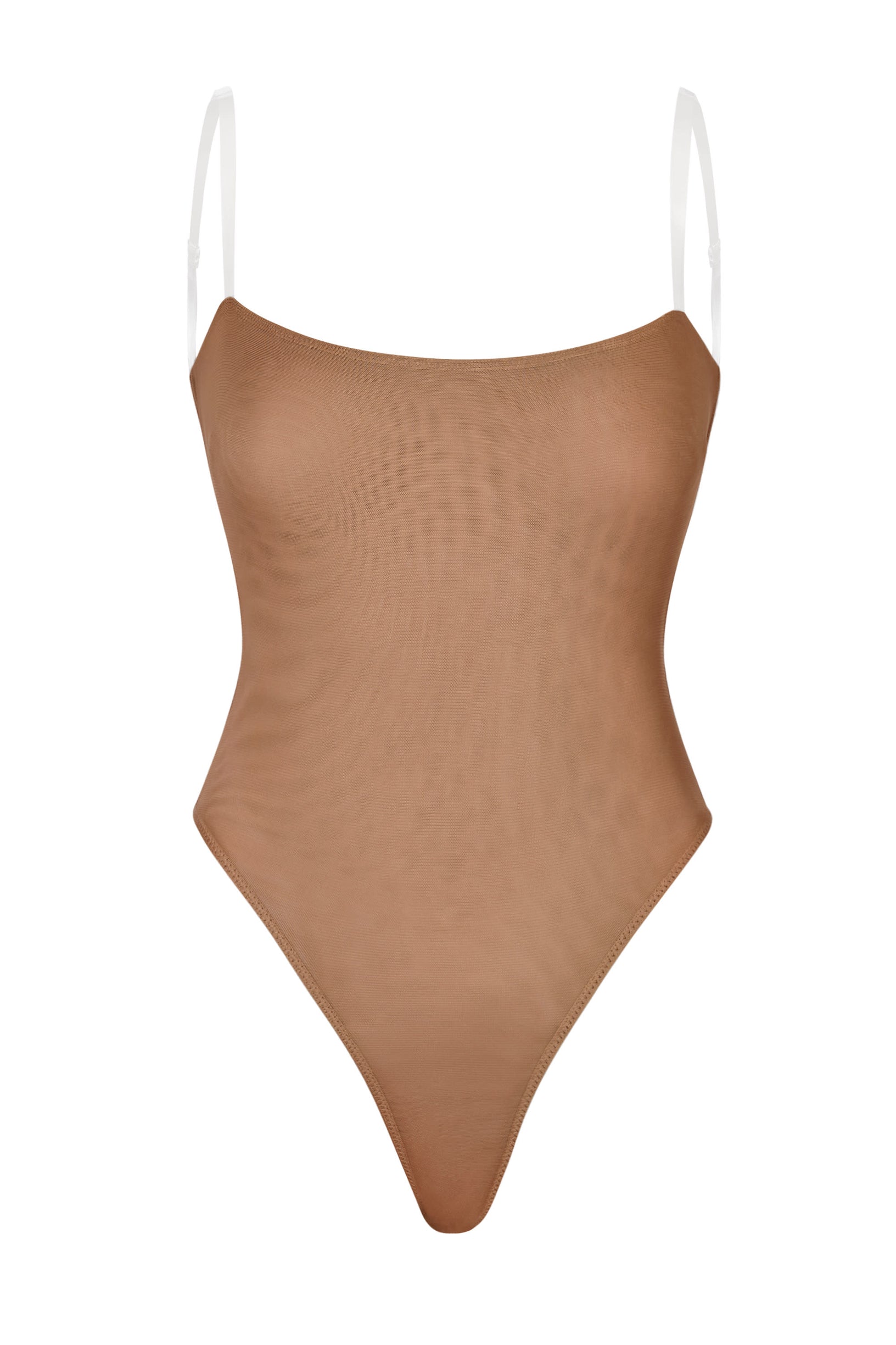 Soft Mesh Invisible Strap Thong Bodysuit in Honey - 1