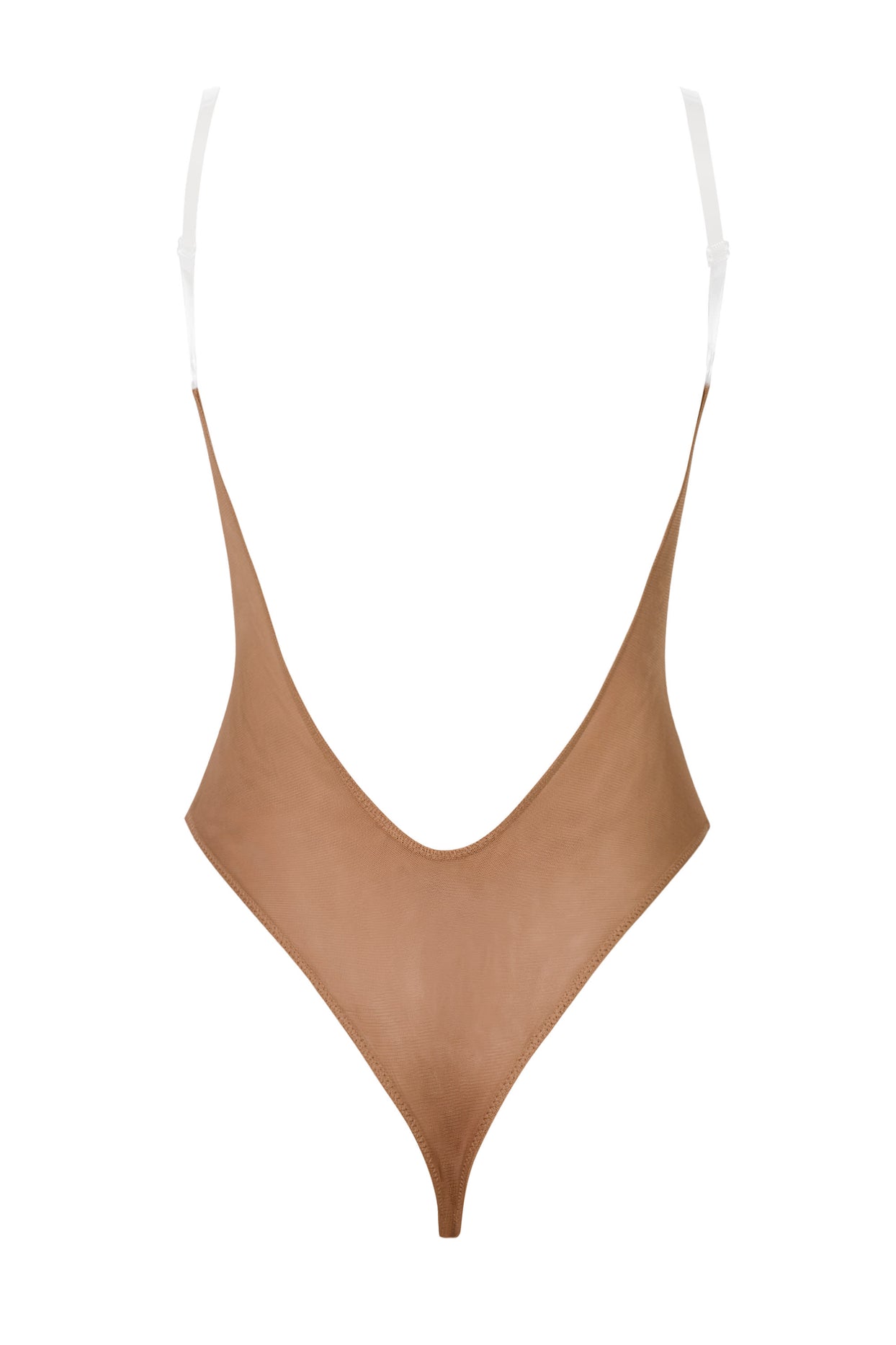 Soft Mesh Invisible Strap Thong Bodysuit in Honey - 2