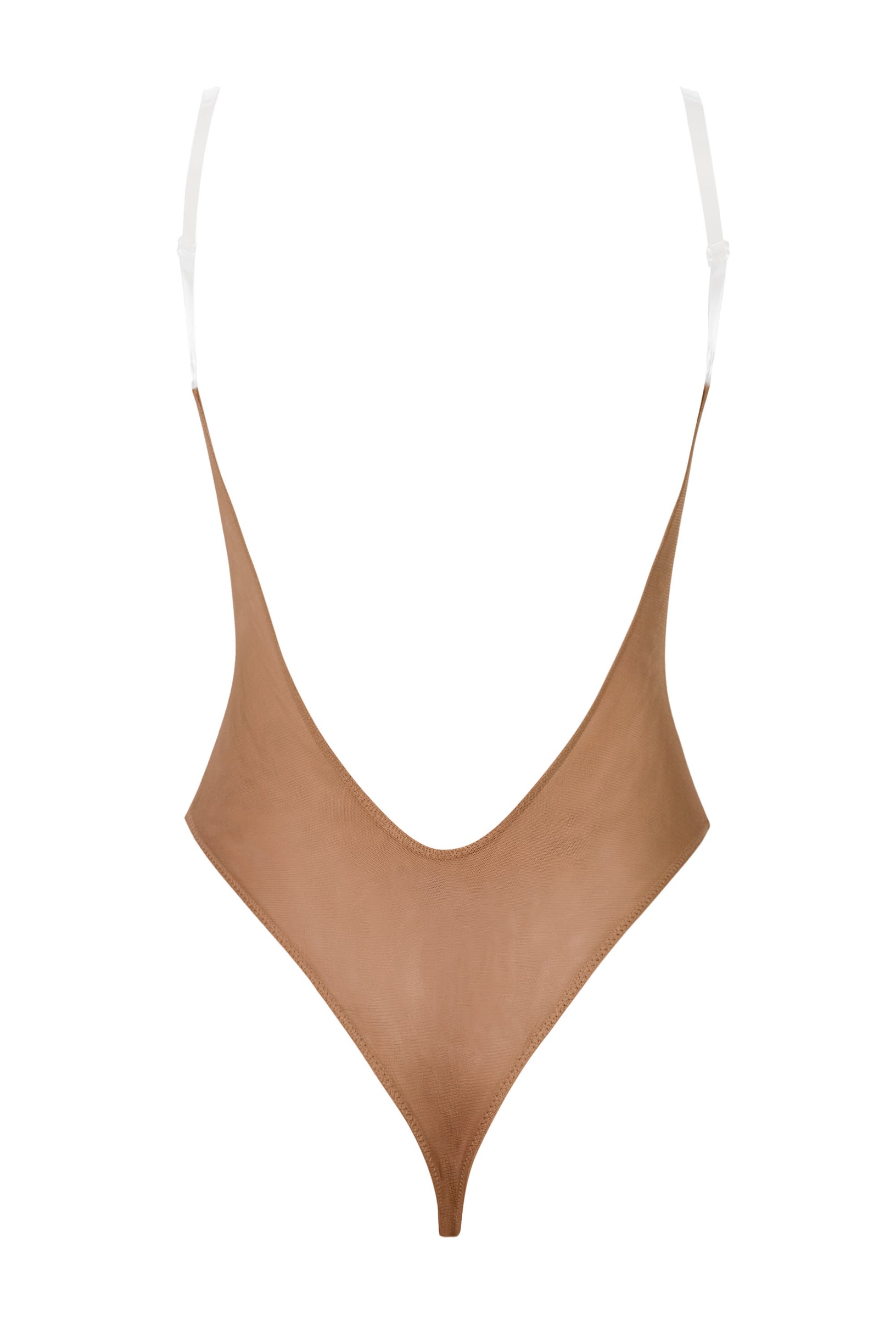 Soft Mesh Invisible Strap Thong Bodysuit in Honey - 2