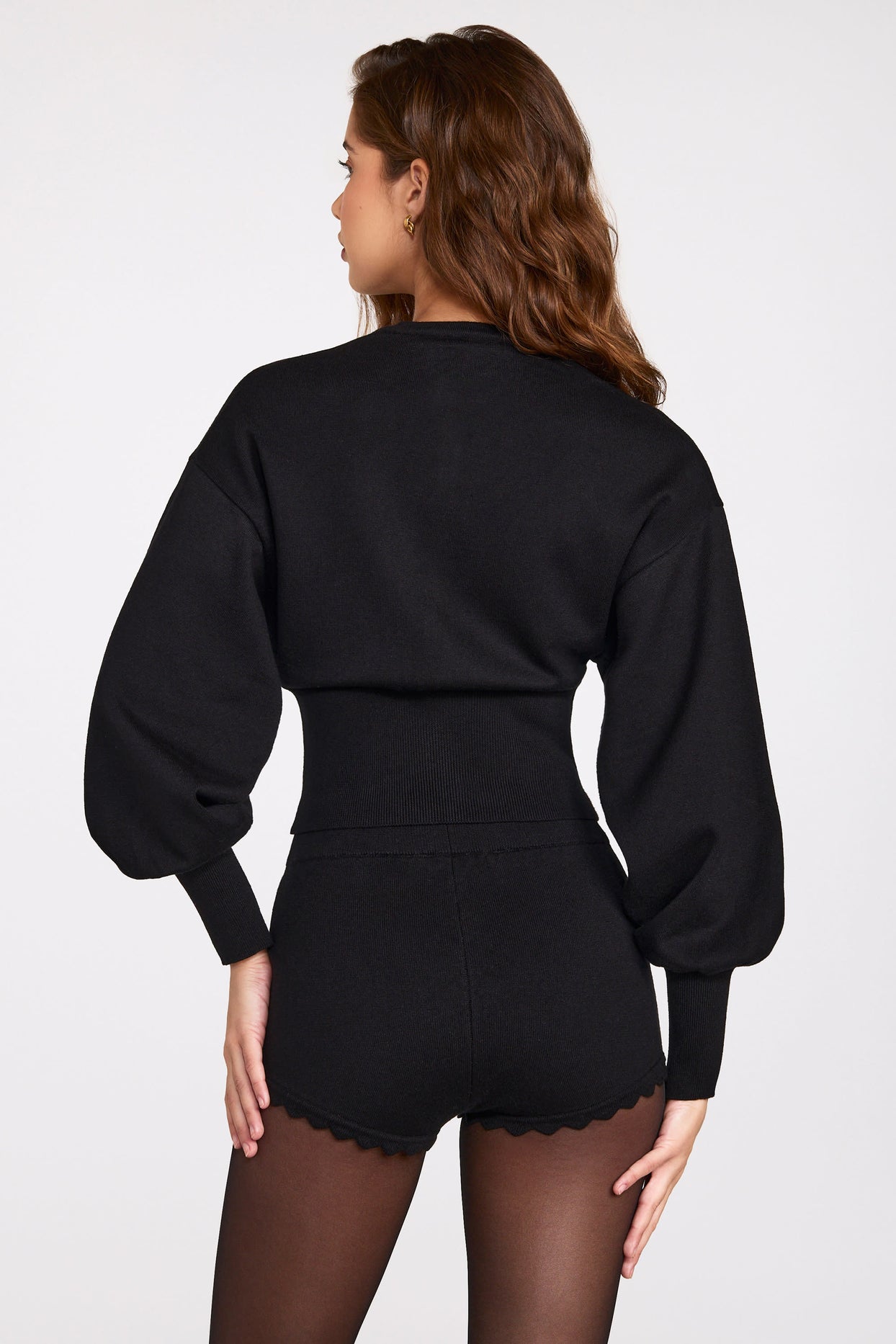 Knit Long-Sleeve Cardigan in Black - 3