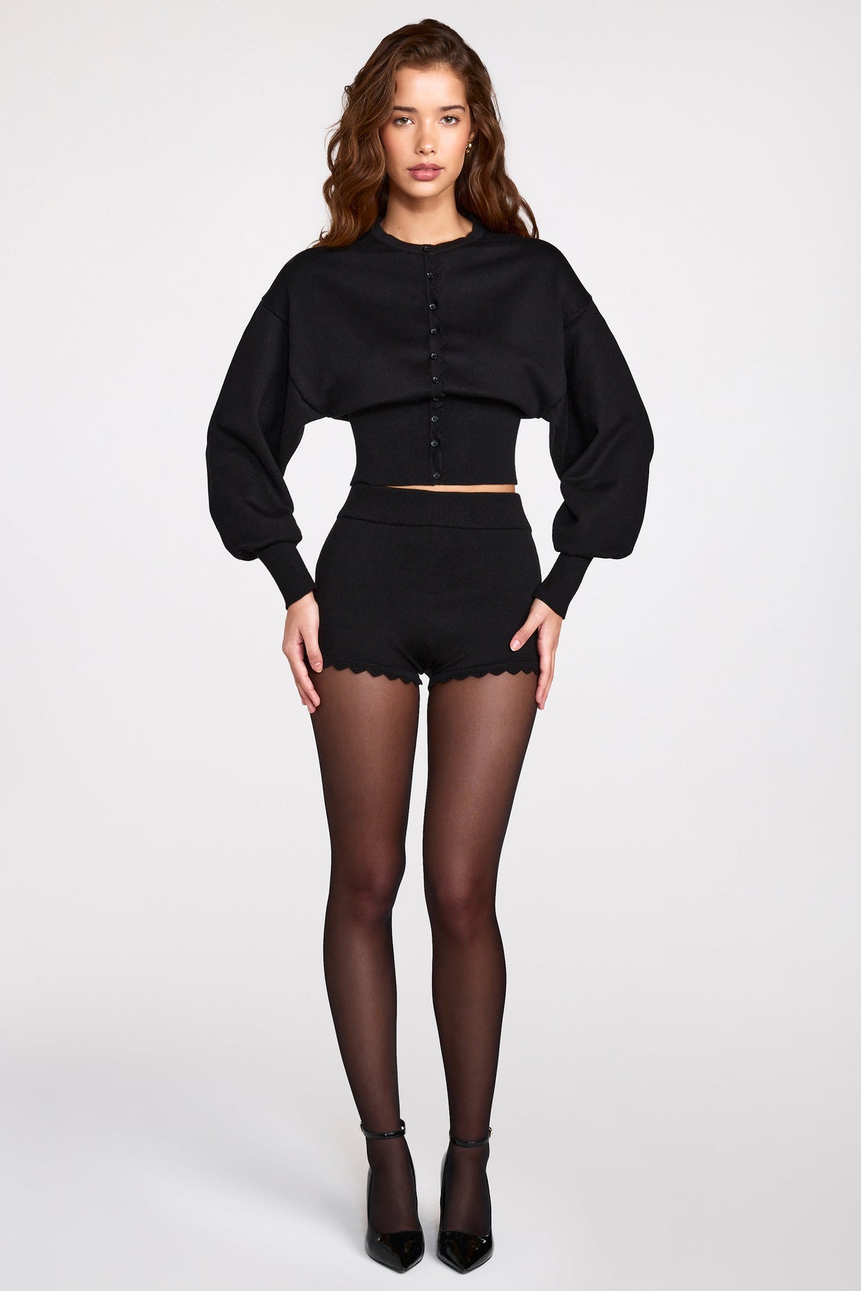 Knit Long-Sleeve Cardigan in Black - 10