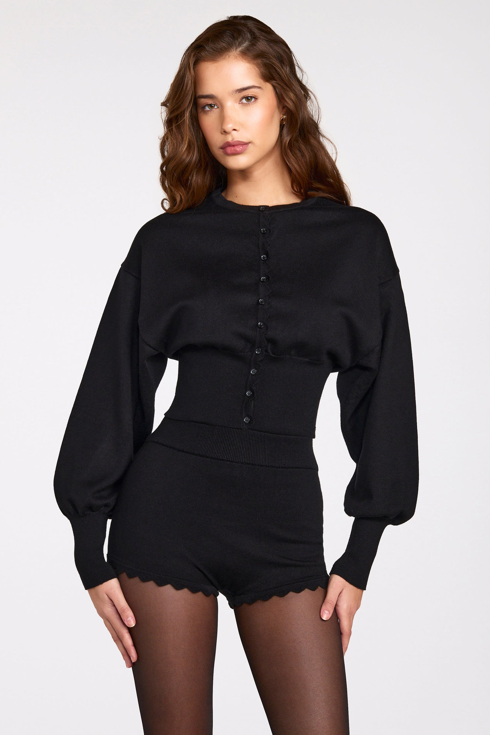 Knit Long-Sleeve Cardigan in Black - 1