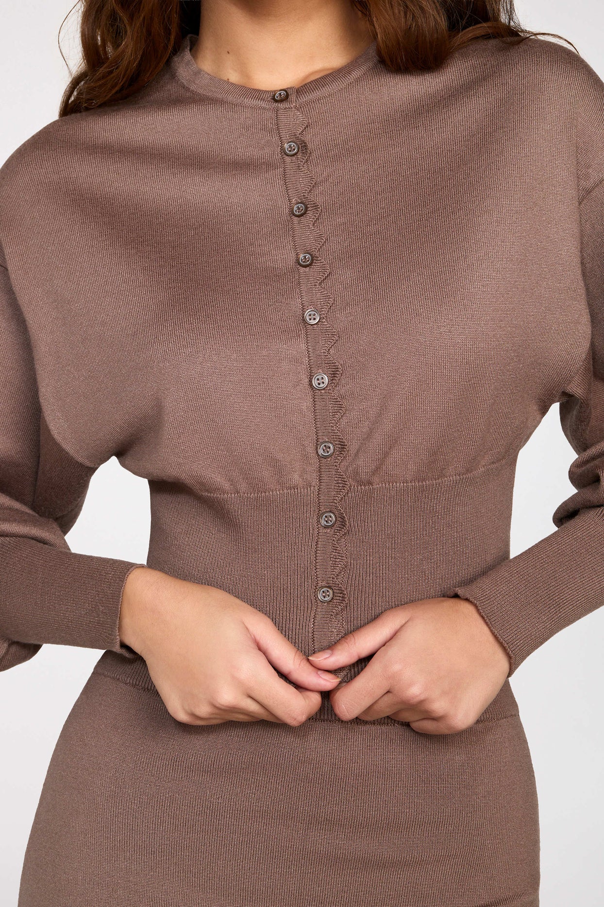 Knit Long-Sleeve Cardigan in Mocha - 2