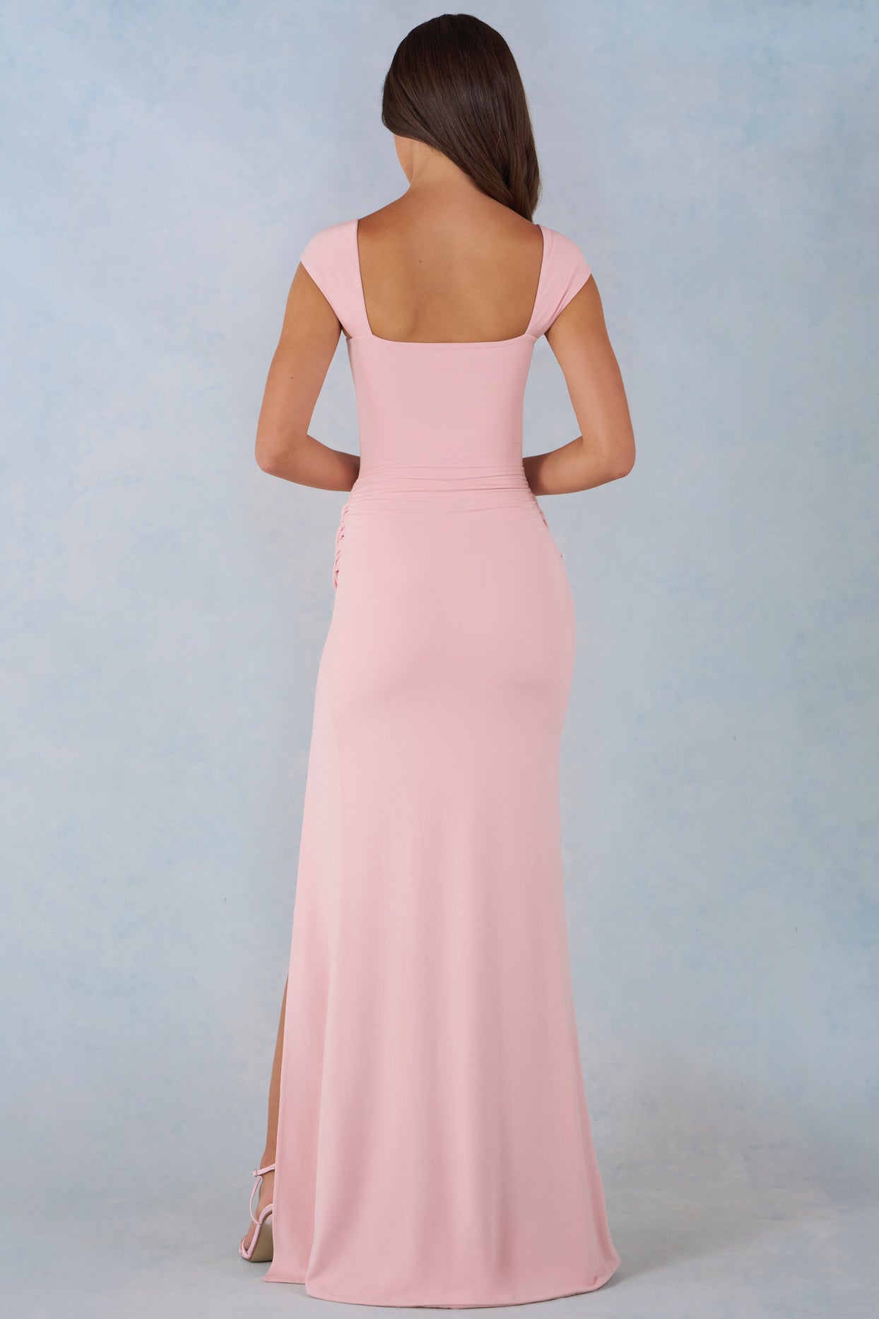 Modal Sweetheart-Neck Cowl-Waist Maxi Dress in Blush Pink - 5