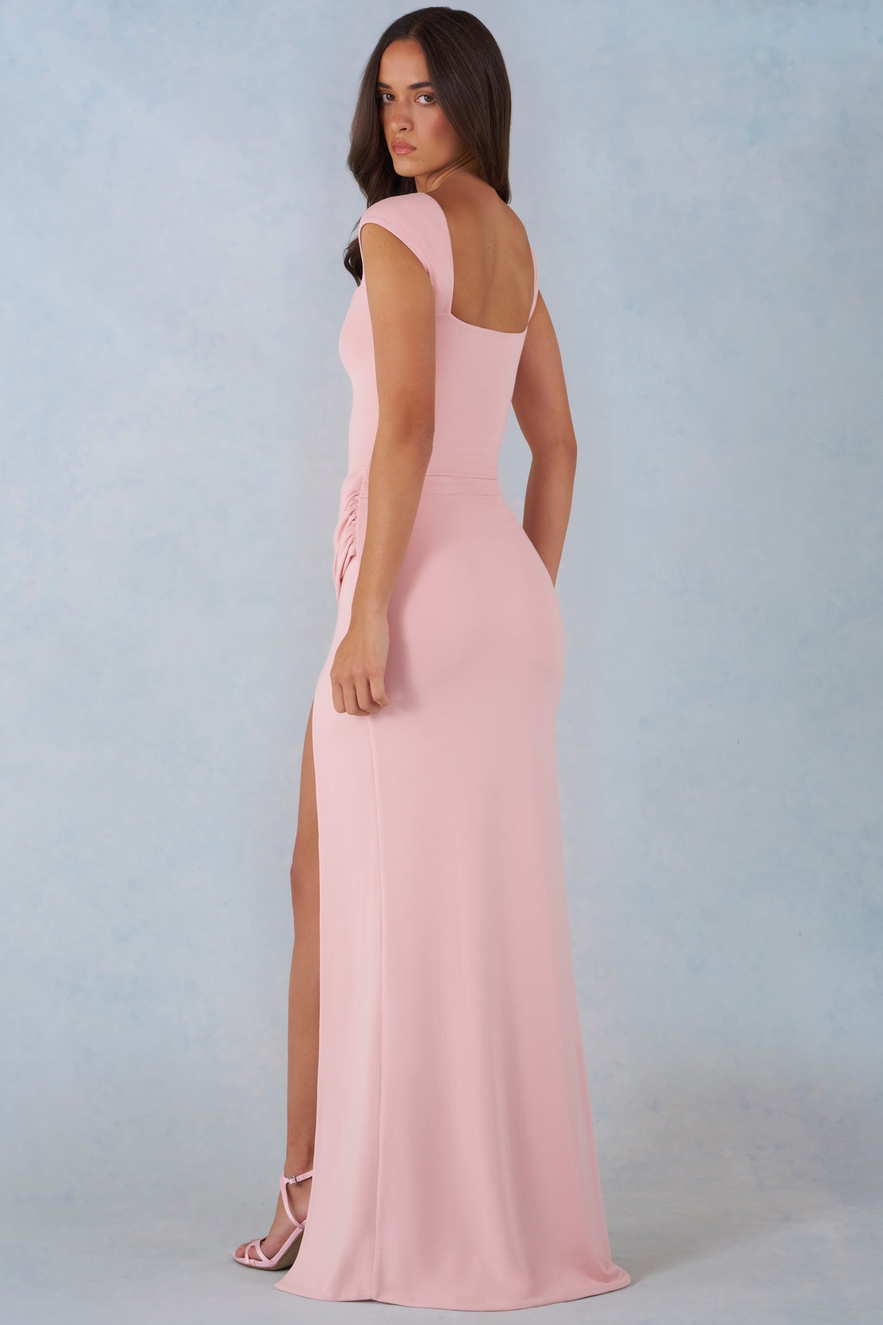 Modal Sweetheart-Neck Cowl-Waist Maxi Dress in Blush Pink - 2