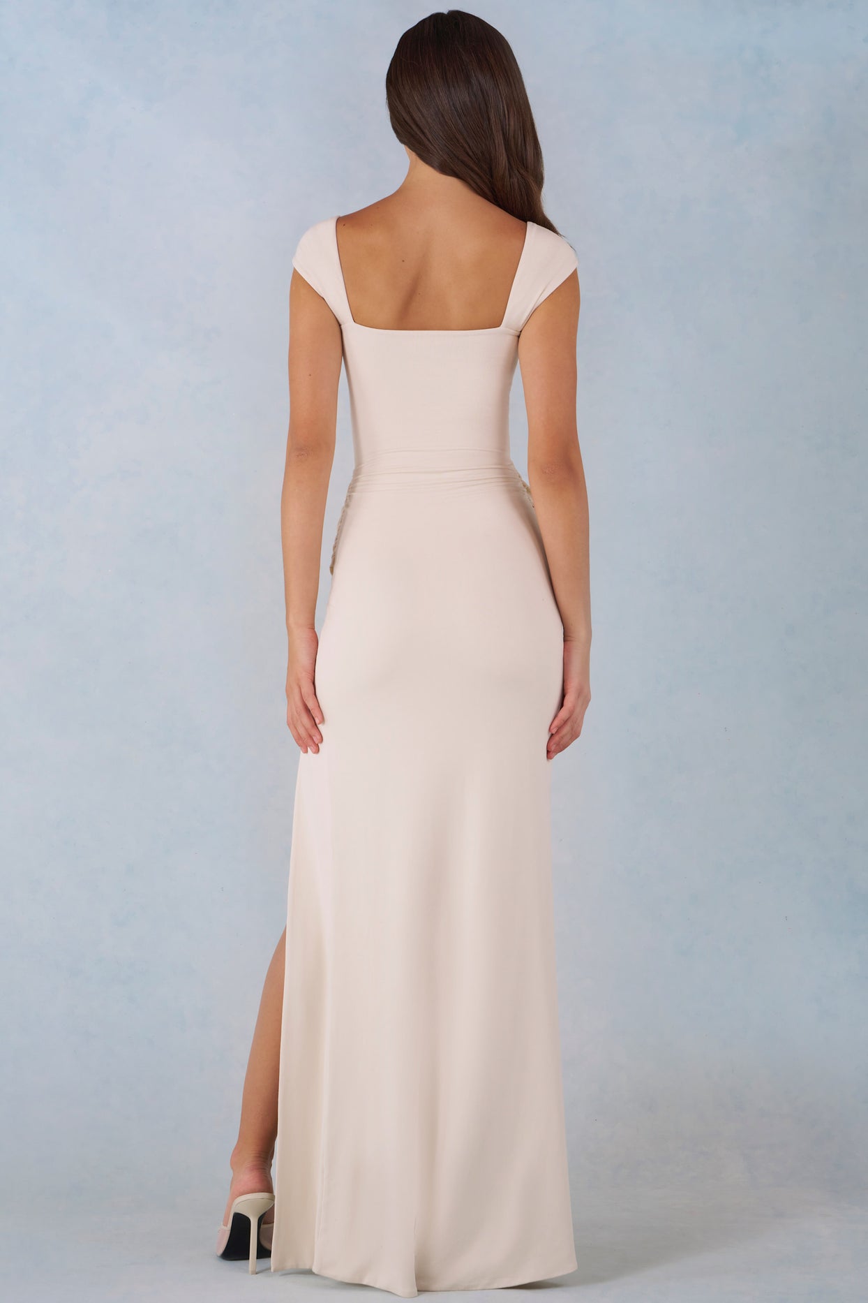 Modal Sweetheart-Neck Cowl-Waist Maxi Dress in Ivory - 6