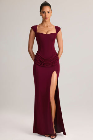 Modal Sweetheart-Neck Maxi Dress in Wine