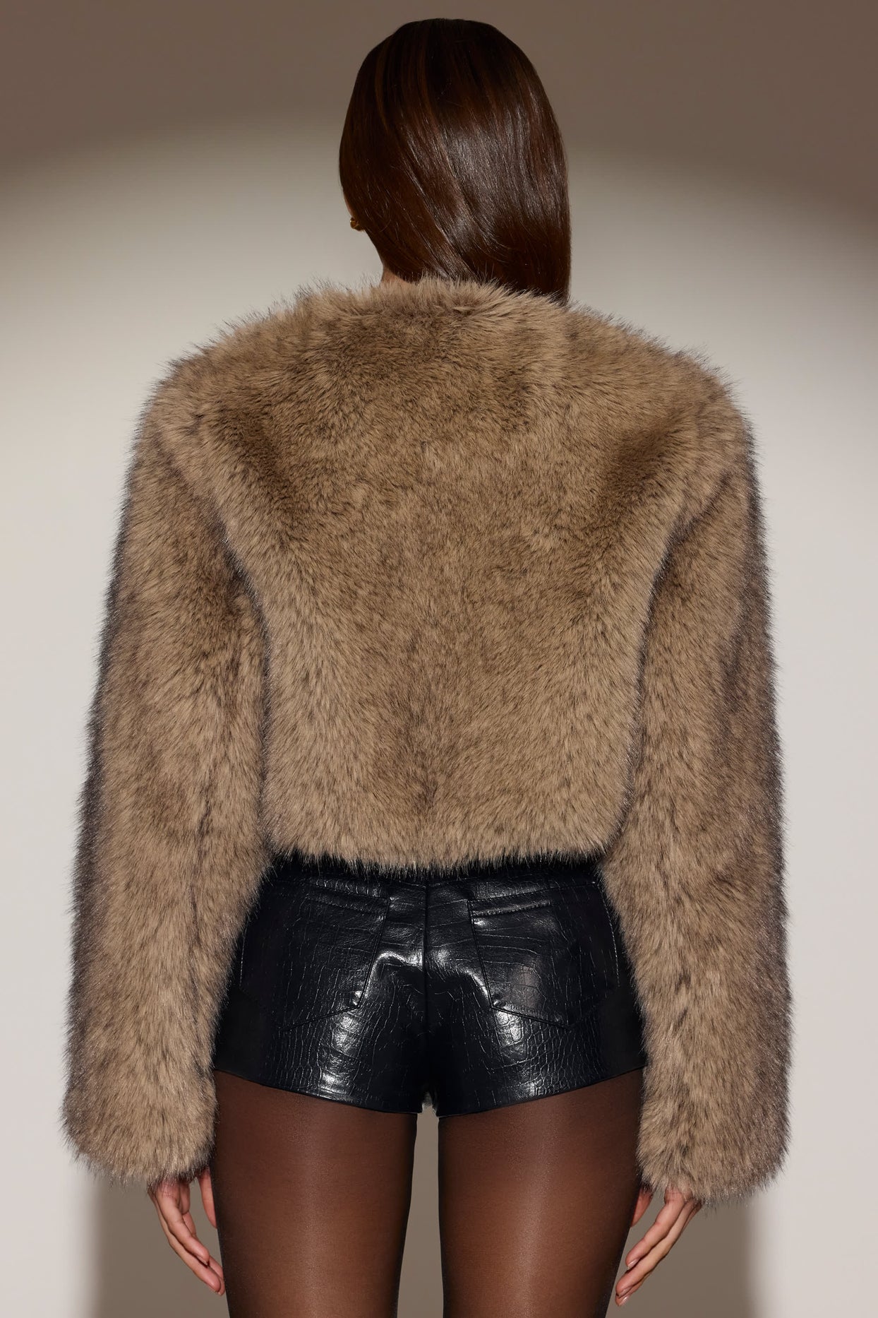 Cropped Faux-Fur Jacket in Light Brown - 2