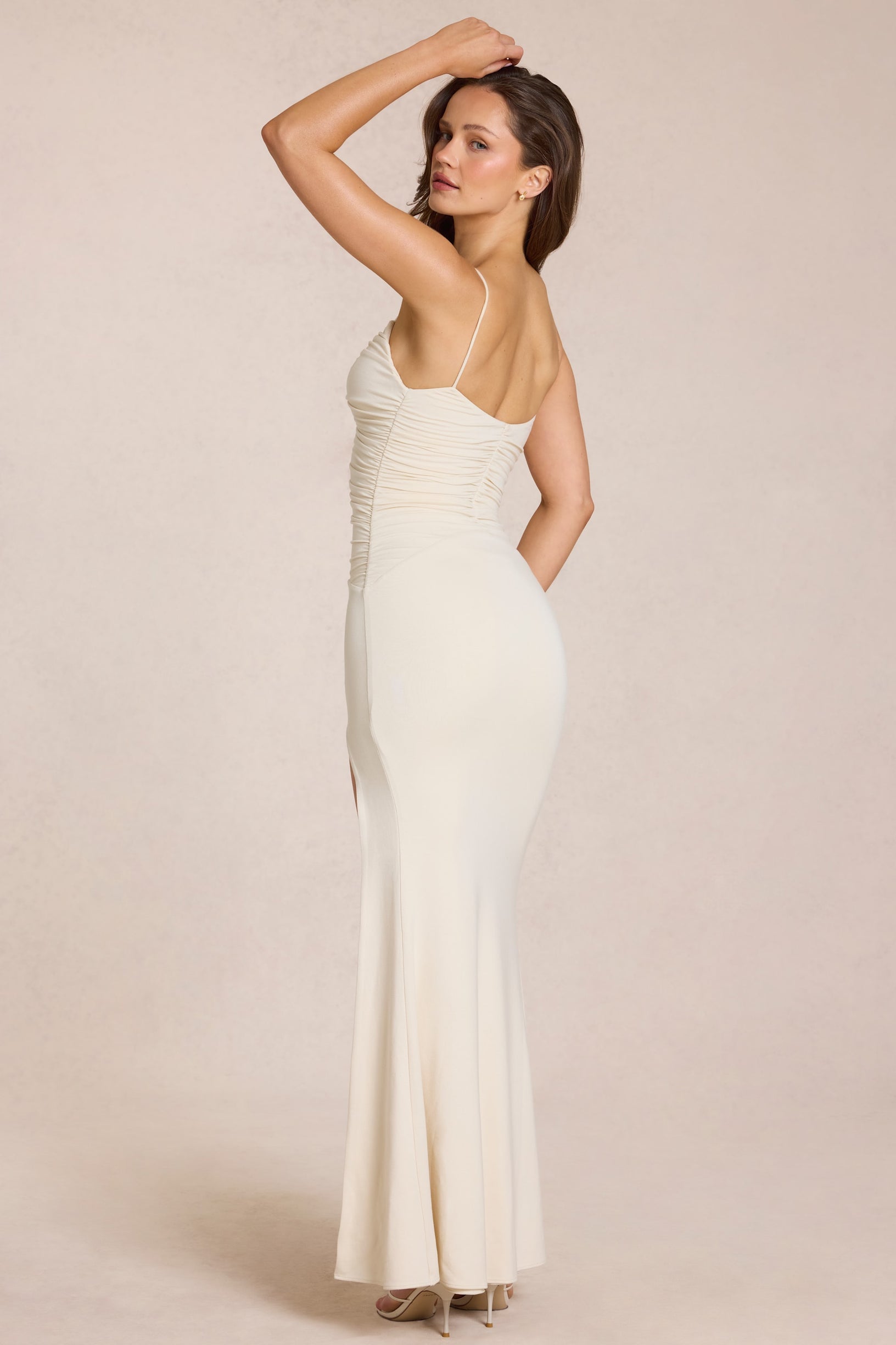 Deep V-Neck Maxi Dress in Ivory - 2