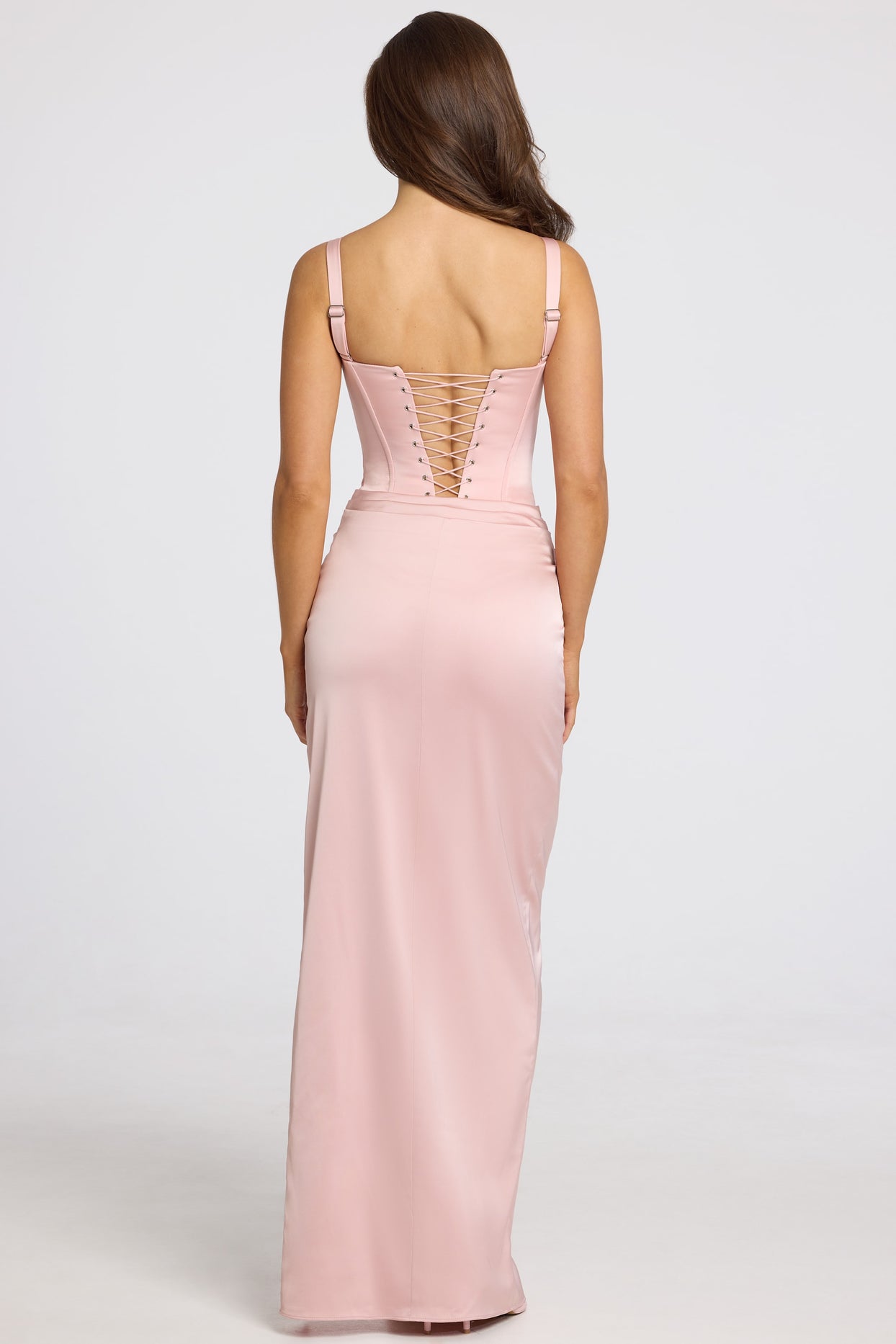 Corseted Thigh-High Split Maxi Dress in Blush Pink - 3