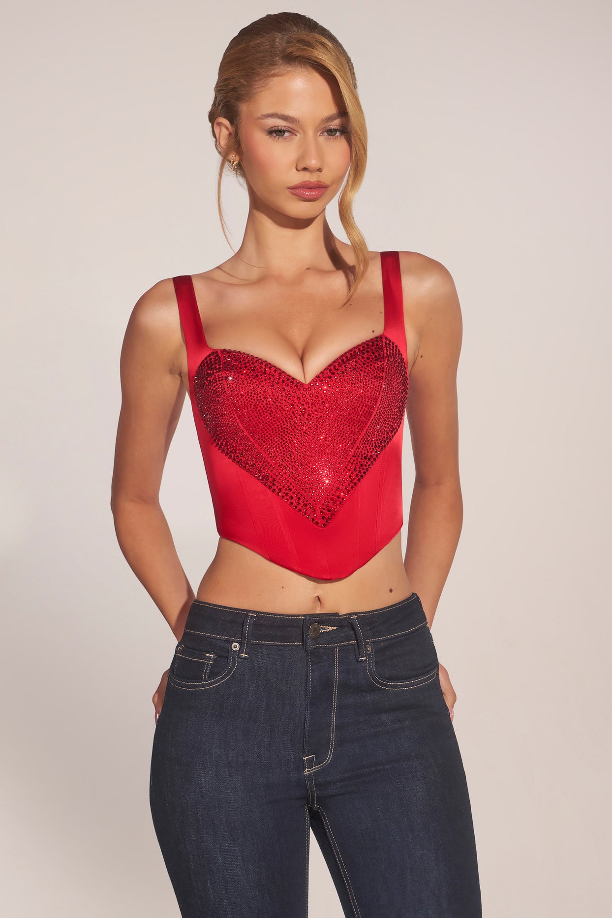Sweetheart-Neck Lace-Up Corset Top in Cherry - 5
