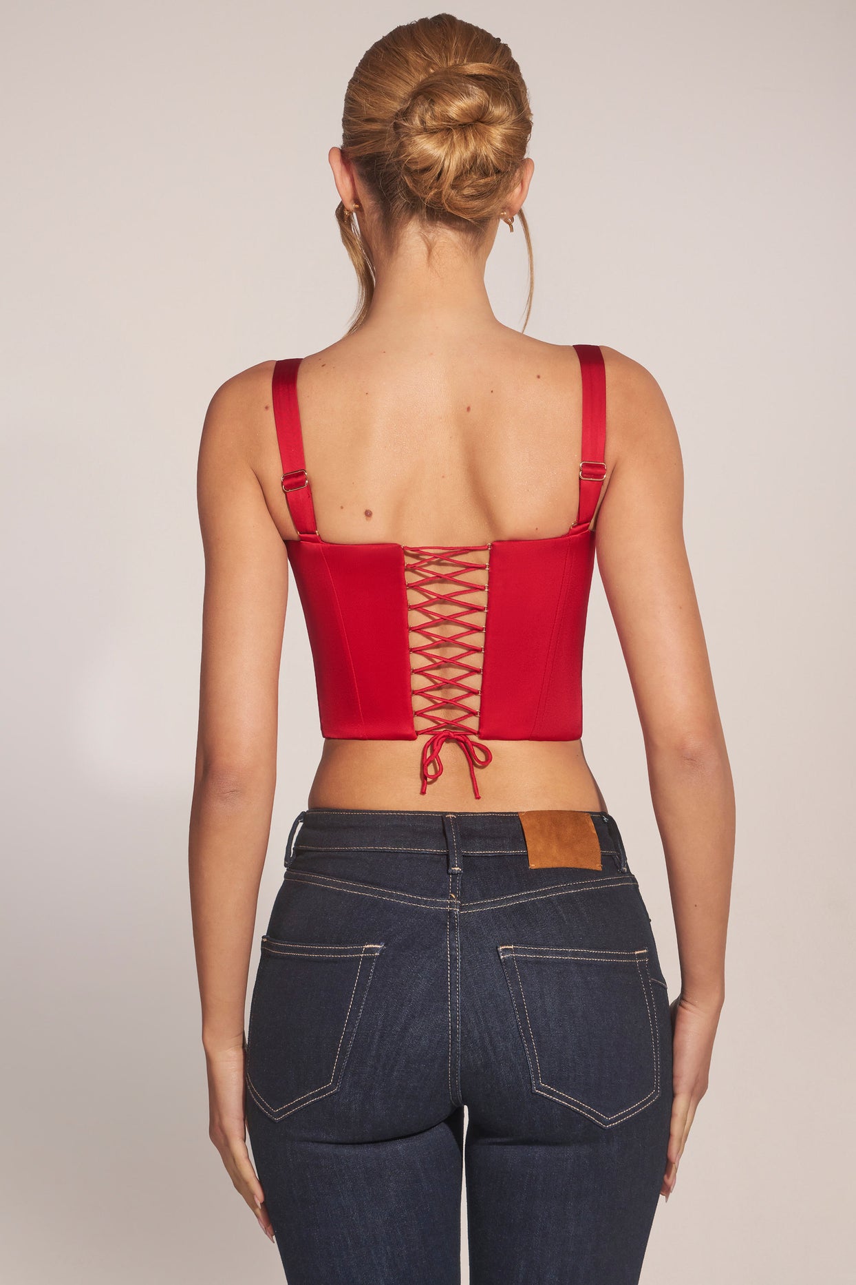 Sweetheart-Neck Lace-Up Corset Top in Cherry - 6