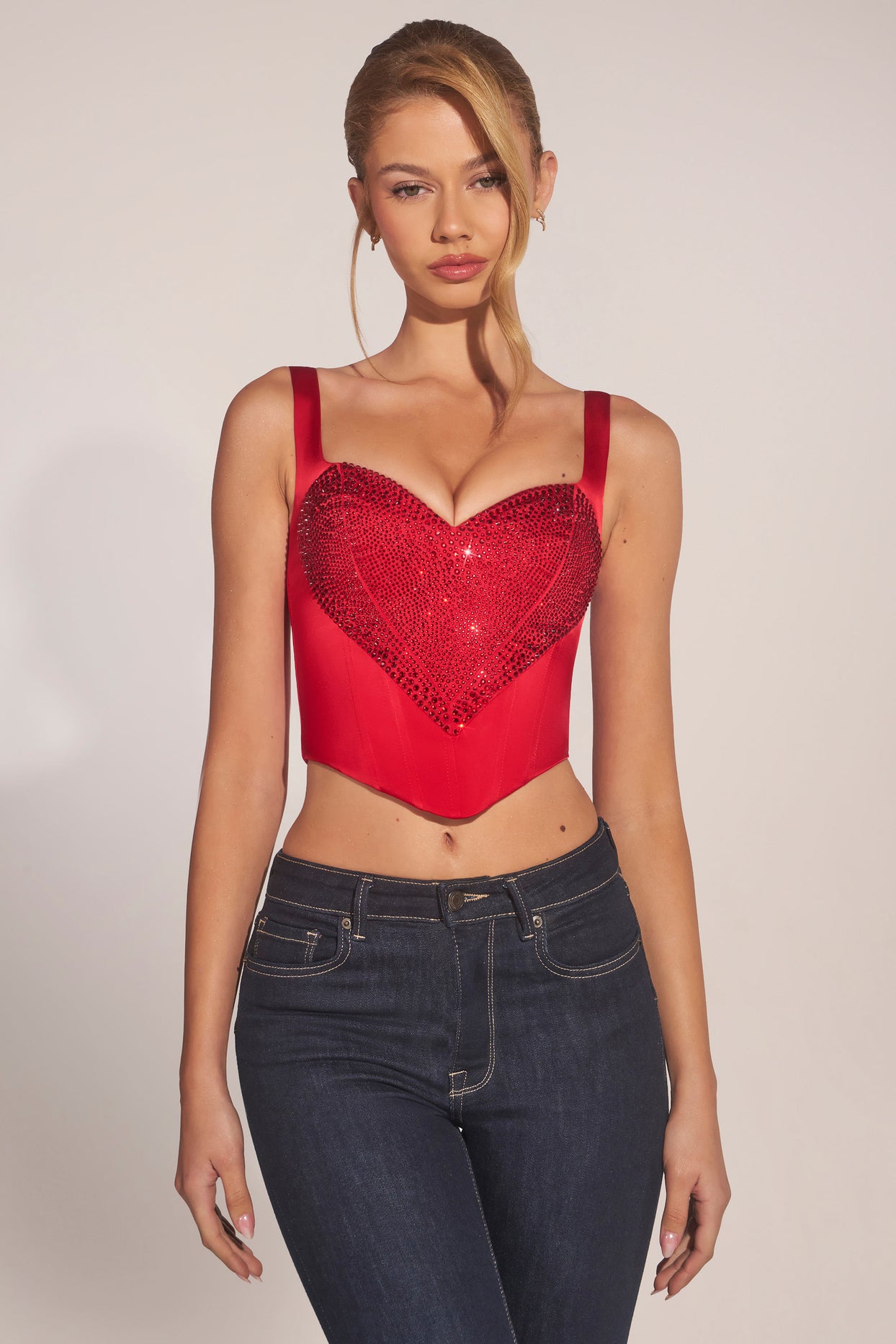 Sweetheart-Neck Lace-Up Corset Top in Cherry - 7