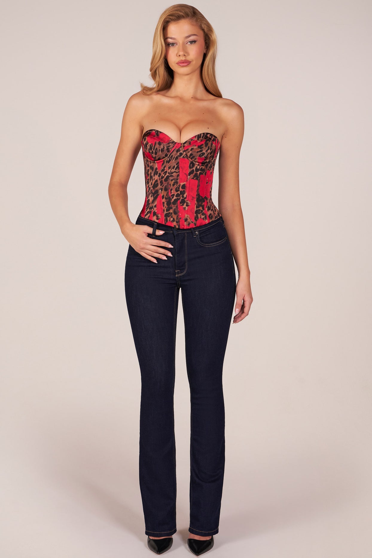 Bandeau Lace-Up Corset Top  in Rose Leopard Print - 5