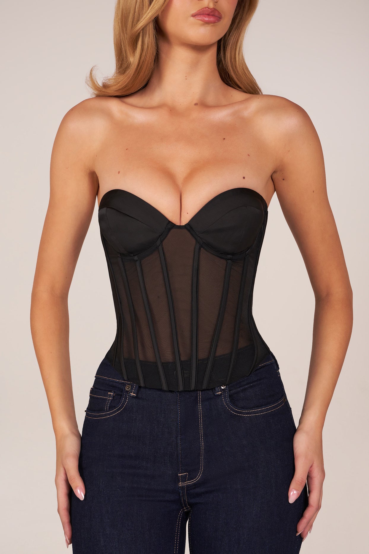 Bandeau Lace-Up Corset Top  in Black - 4