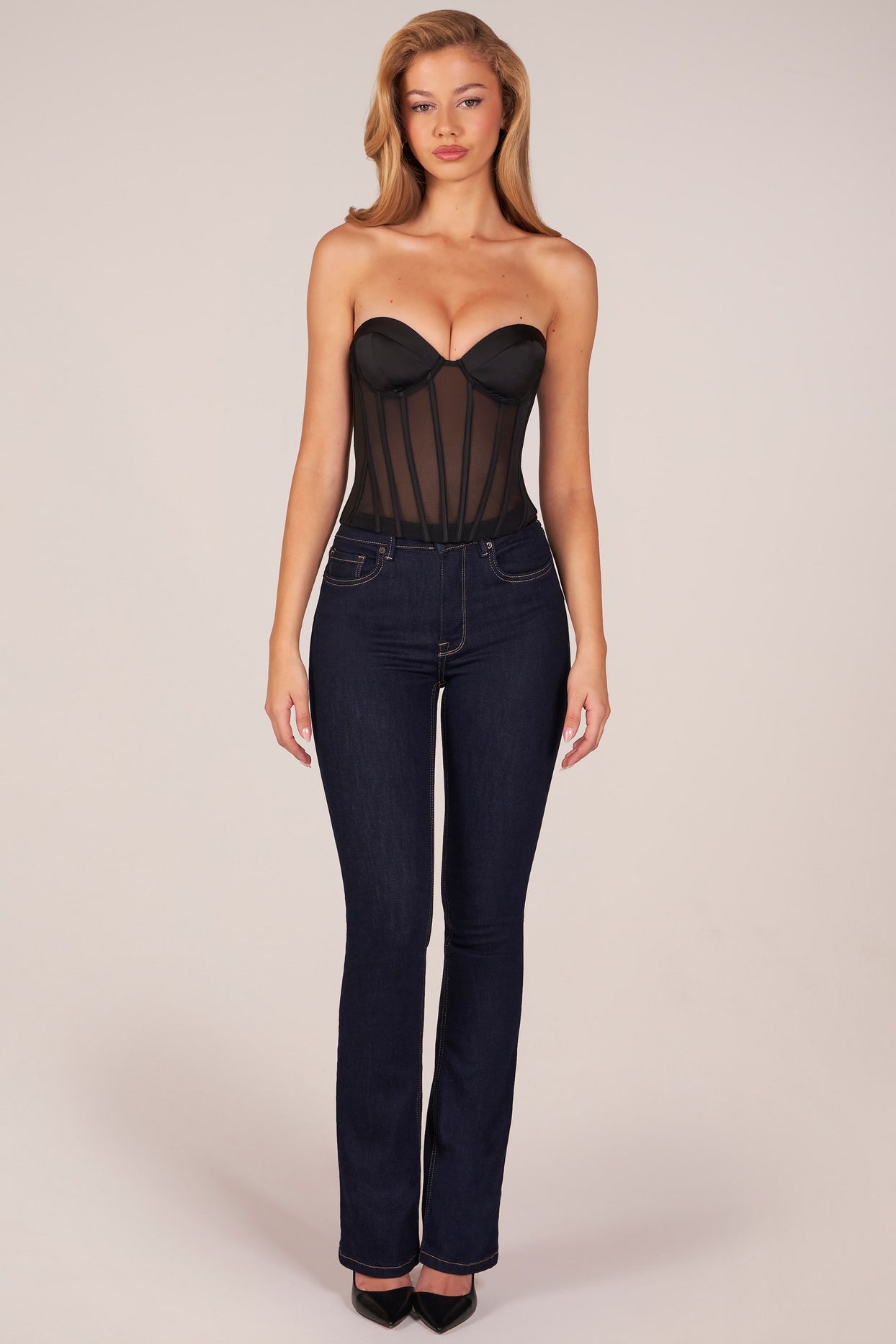 Bandeau Lace-Up Corset Top  in Black - 5