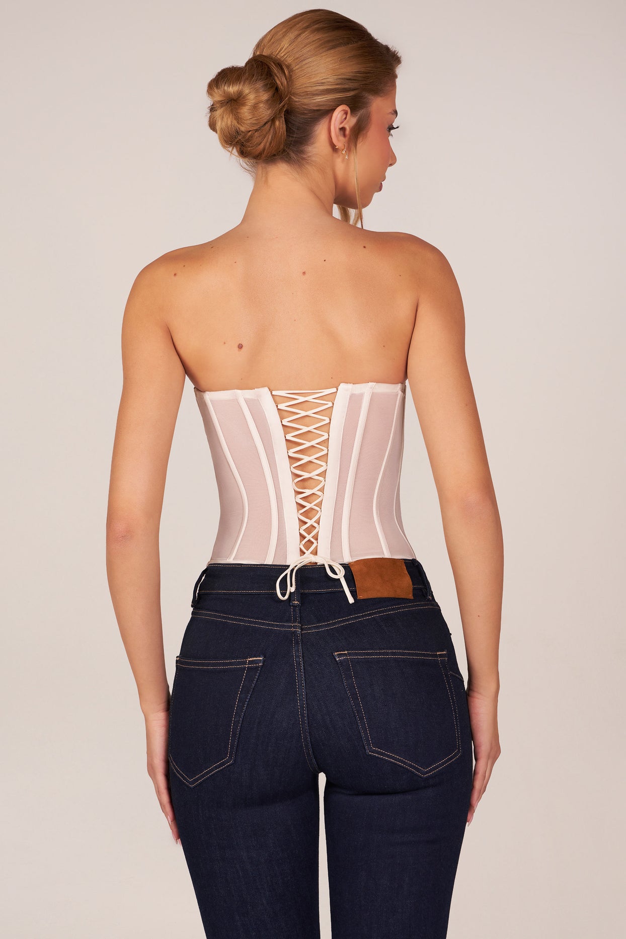 Bandeau Lace-Up Corset Top  in Ivory - 3