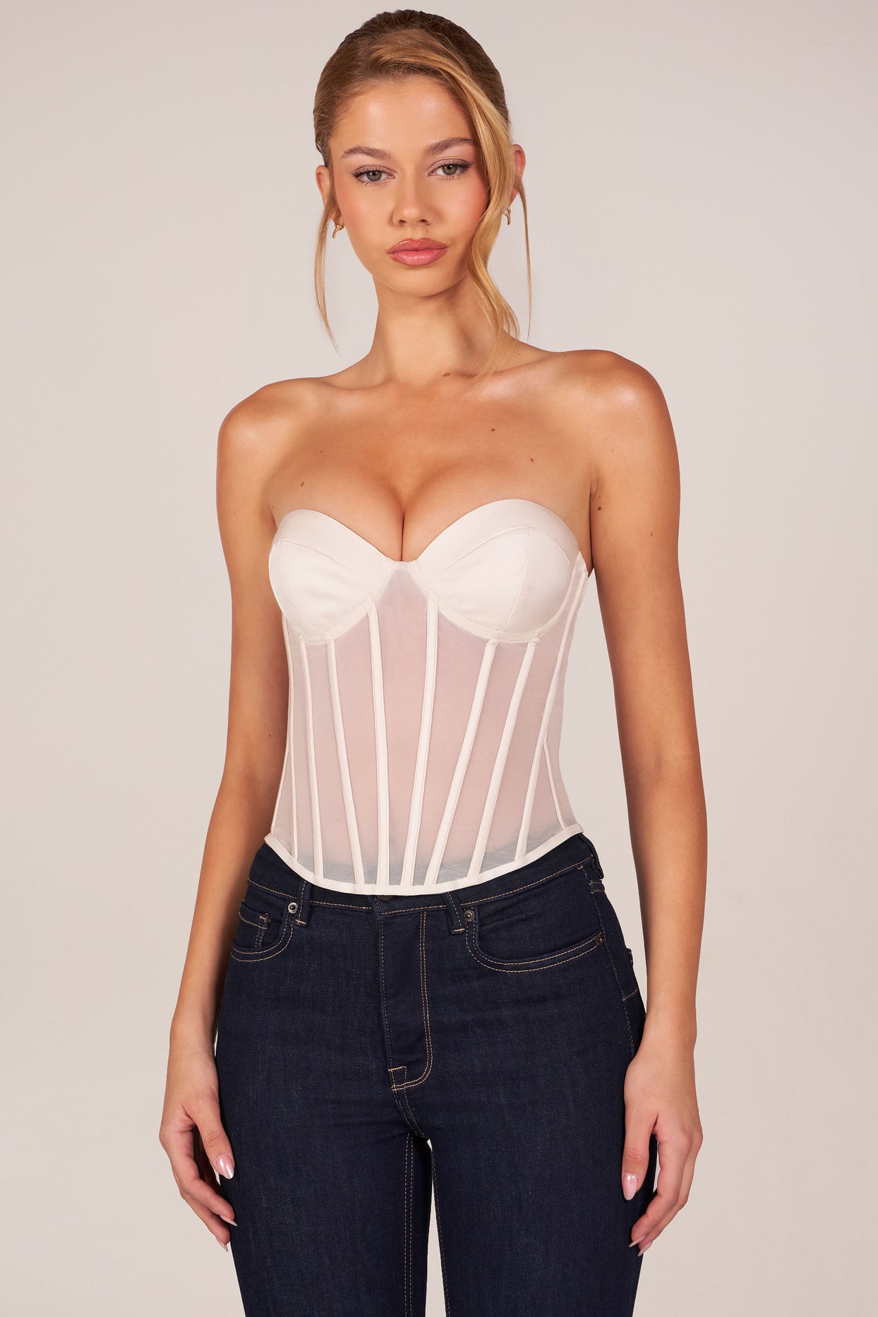 Bandeau Lace-Up Corset Top  in Ivory - 6