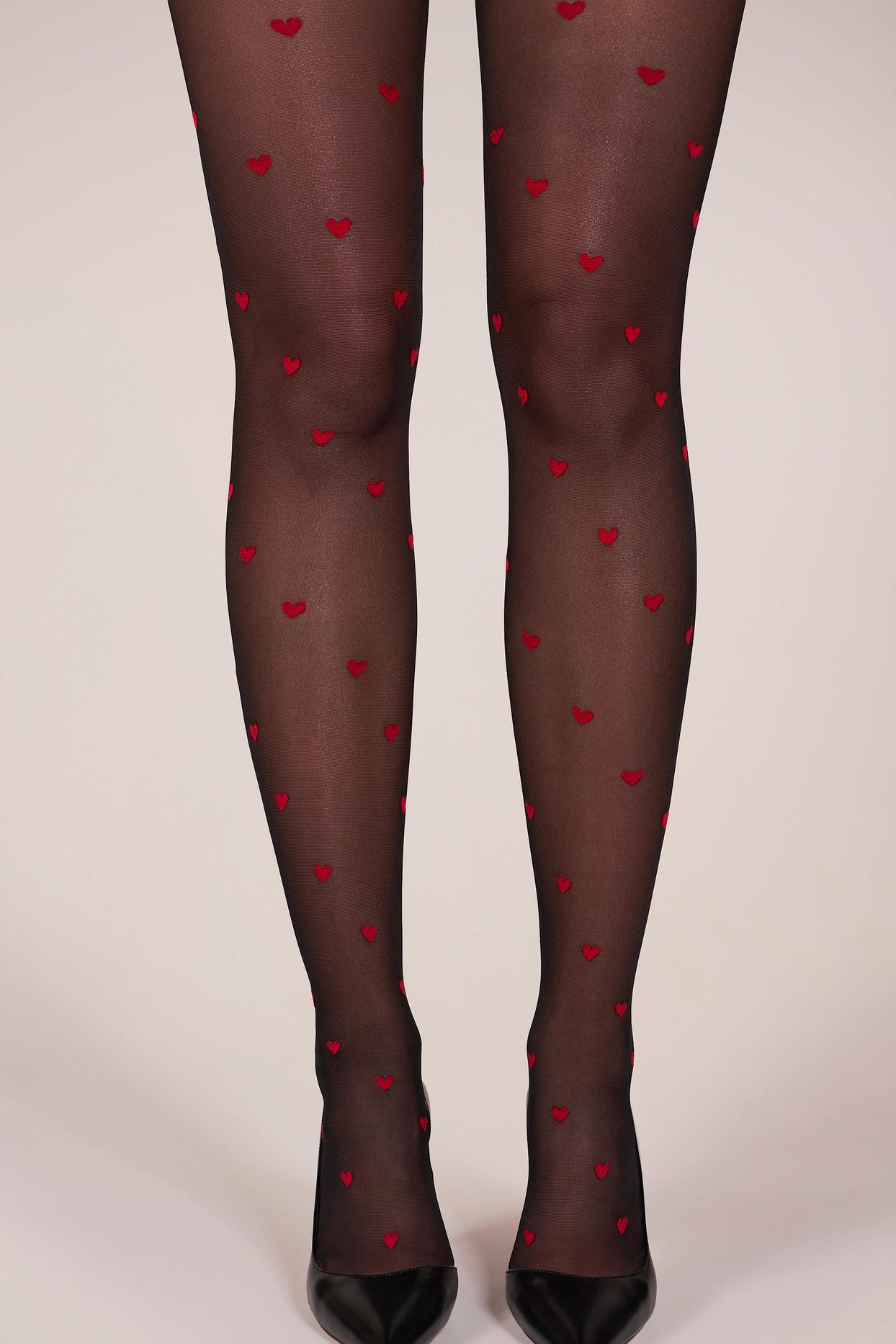 Loveheart Print Tights in Black - 1